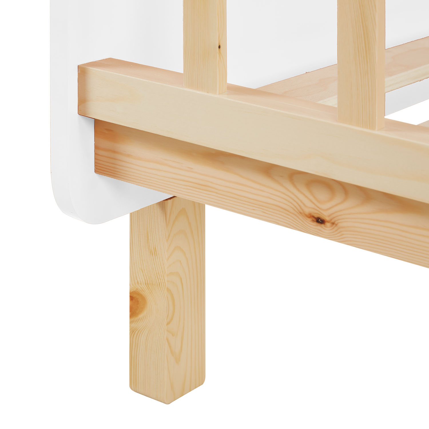 Children's Bed 90x200 cm White Natural | Retro Bed with Fall Protection | Single Bed | with Slatted Frame | Wood