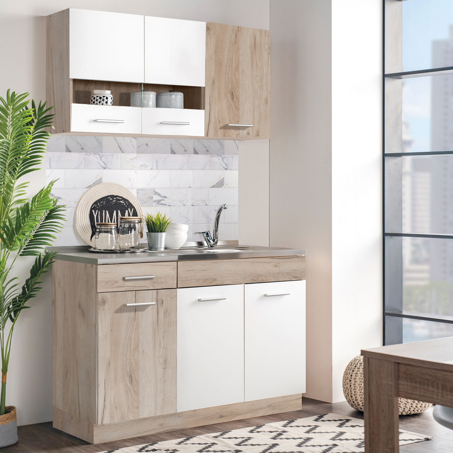 Kitchen Unit without Appliances 120 cm White | Oak | Single Kitchen | Mini Kitchen | Kitchen Element