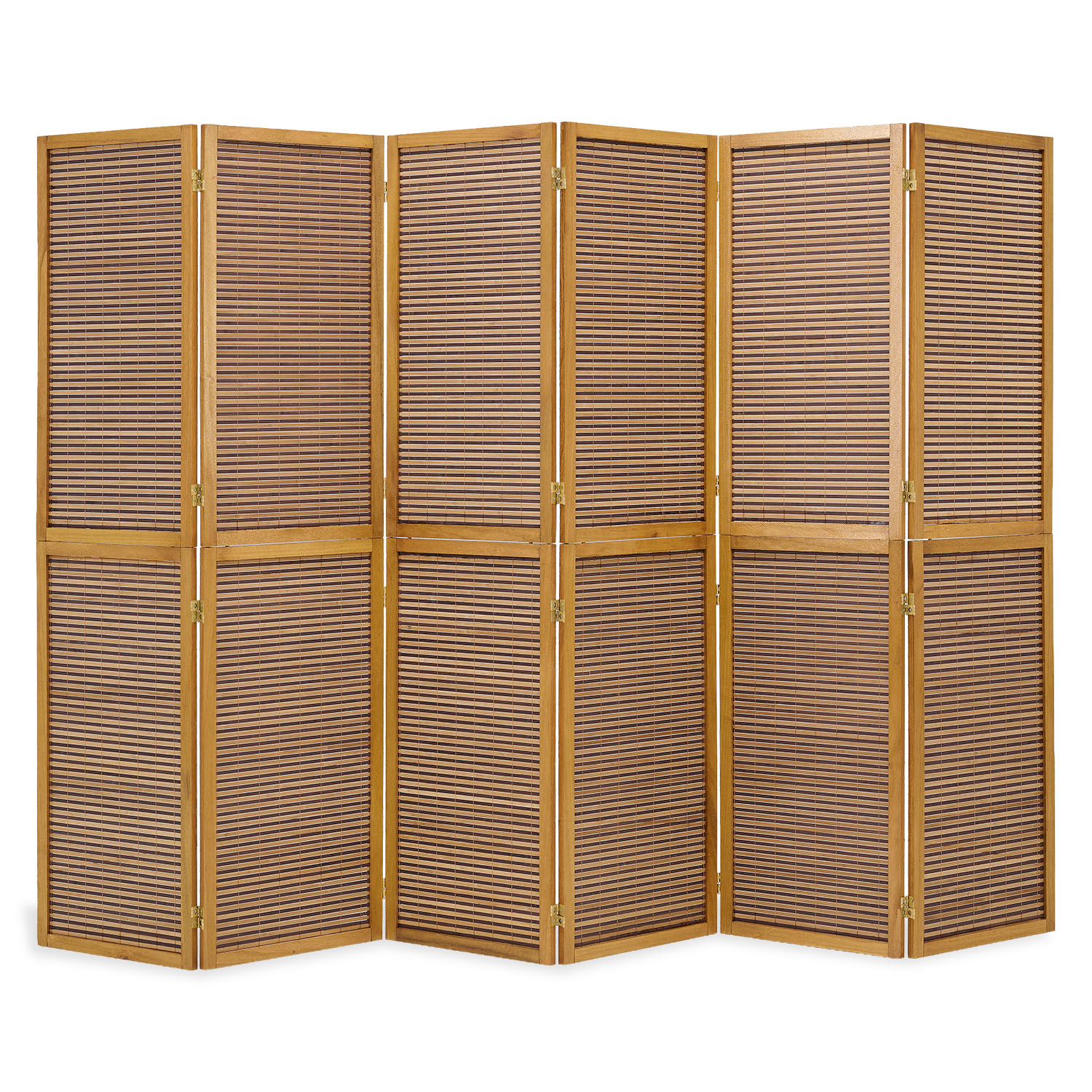 Paravent Brown Wooden Slats | 6-panel | Wood | Room Divider Partition Privacy Screen