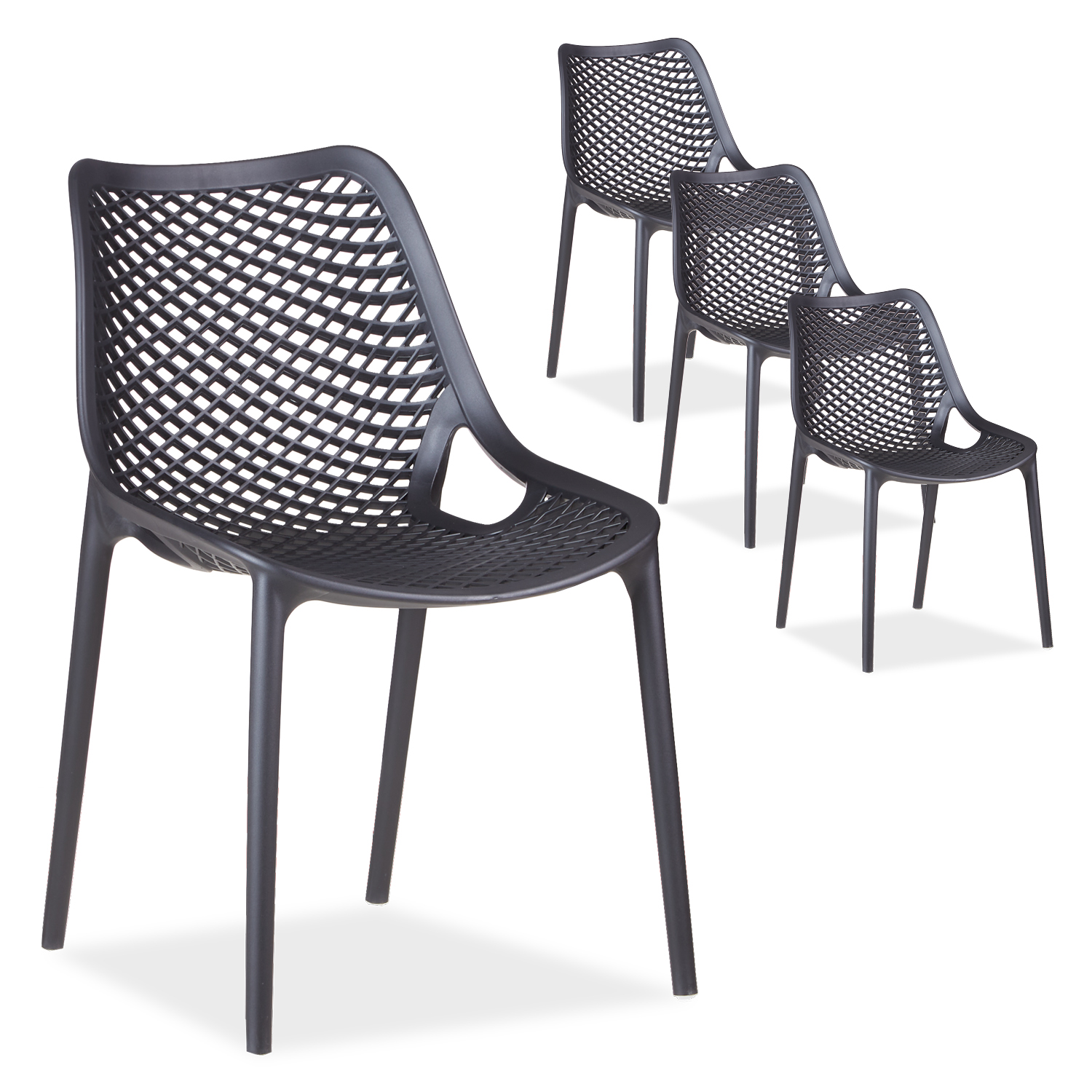 Chaise de jardin Noir Gris Lot de 2, 4 ou 6 Fauteuils de jardin Plastique Chaises exterieur Chaises empilable