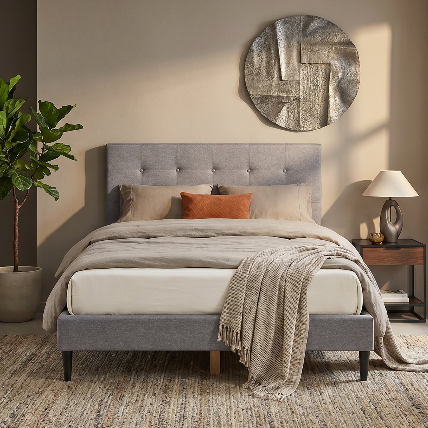 Upholstered bed 160x200 cm grey | with slatted frame | double fabric bed frame