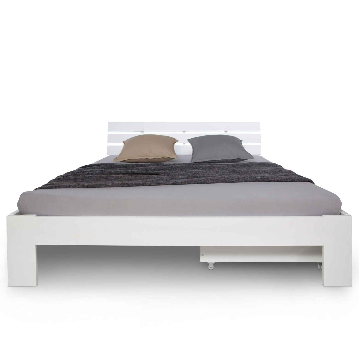 Wood Bed 140x200 cm White | Double Bed with Storage Drawer | with Slatted Frame | Solid | Kids Youth Guest Bedroom