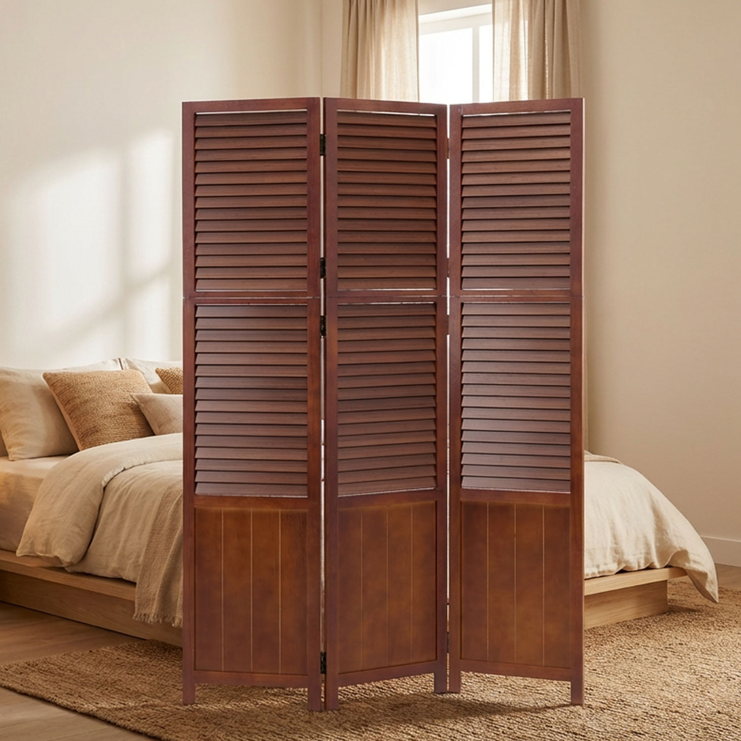 Paravent Brown Wooden Slats | 3-panel | Wood | Room Divider Partition Privacy Screen