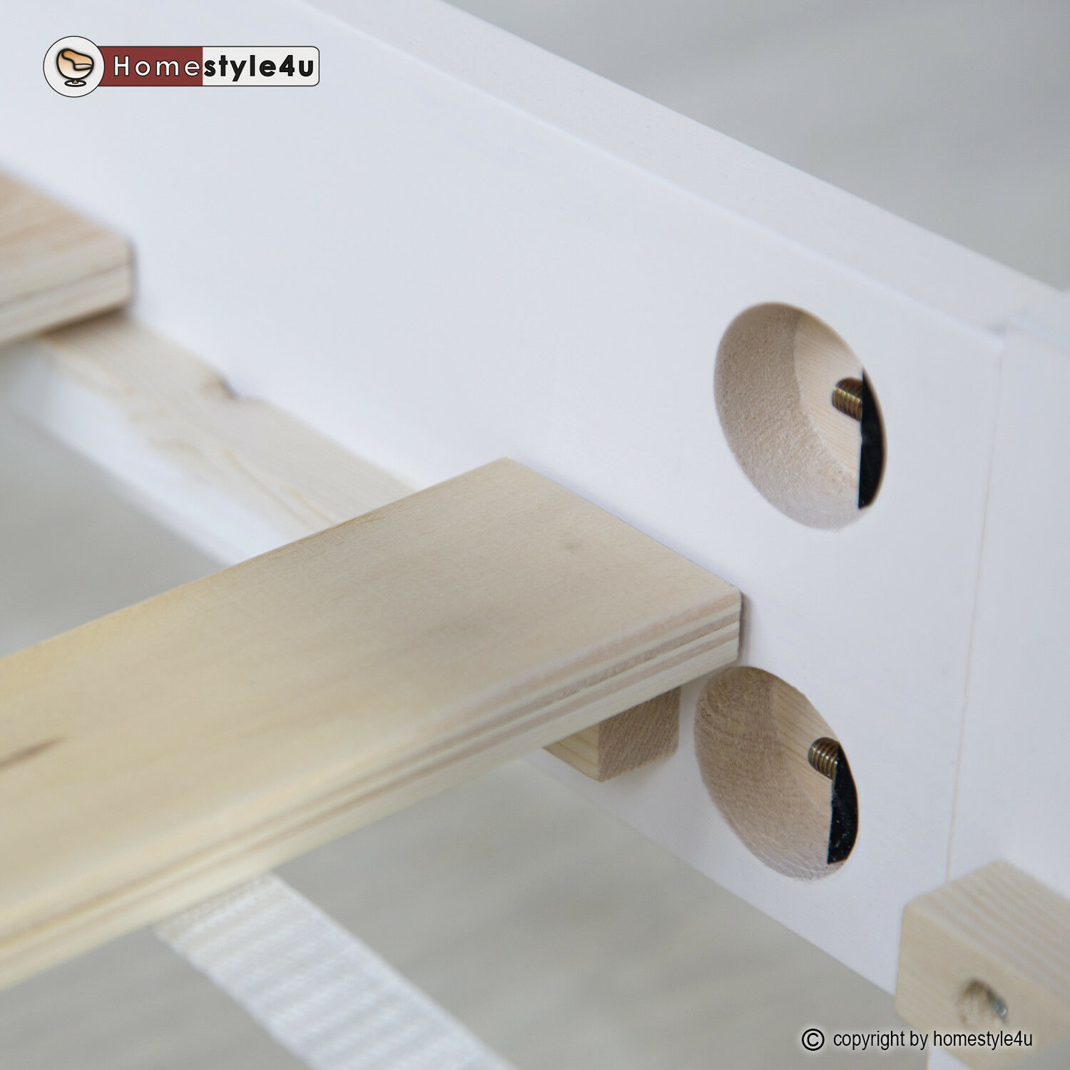 White Wooden Bed 160x200 cm – Solid Wood Double Bed with Slatted Base in a Modern Scandinavian Design