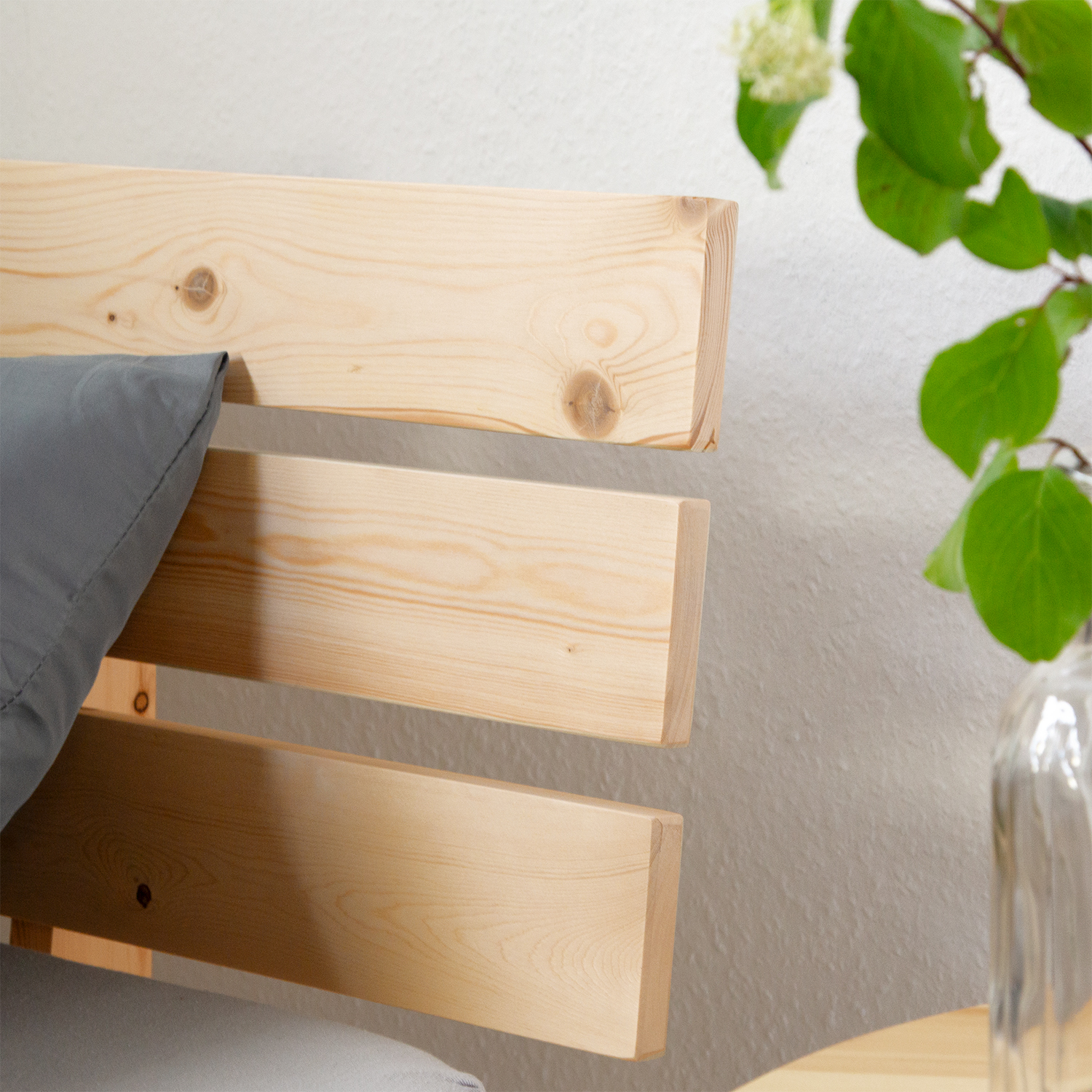 Wood Bed 90x200 cm Natural | Single Bed | with Spring Mattress | Solid | Youth Guest Bedroom
