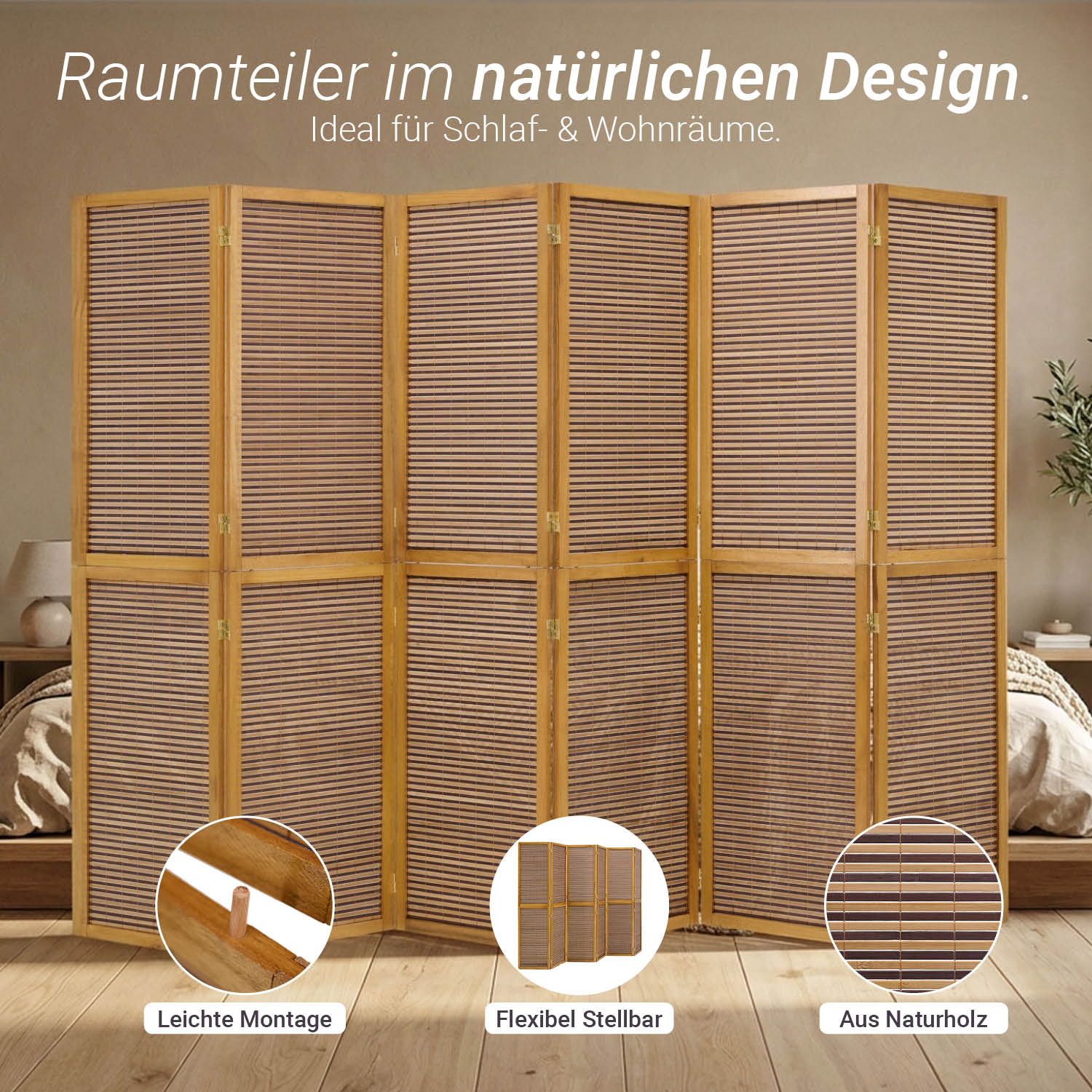 Brown Wooden Screen with Wooden Stands (6-panel) – Large Wooden Room Divider & Privacy Screen