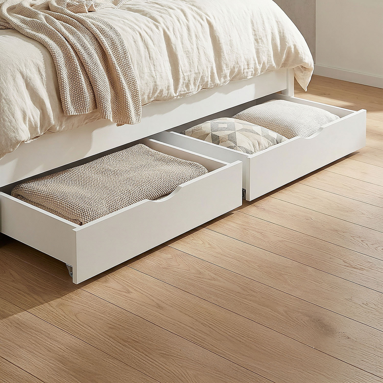 Under Bed Storage 2 Wooden Bed Drawers White Below Bed Storage Unit Organizer Pull-out Bed Box