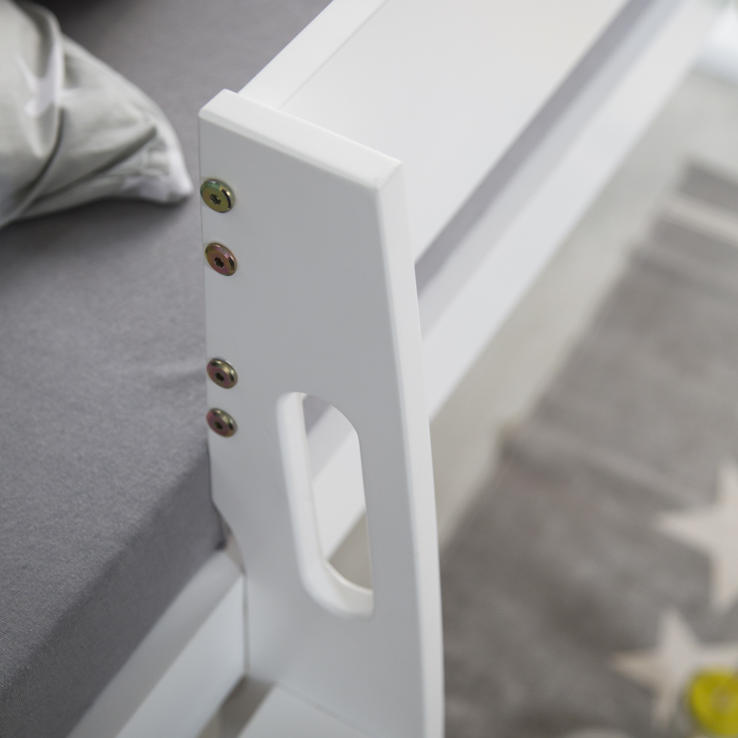 Loft Bed Kids 90x200 cm White | Modern Ladder | without Slatted Frame