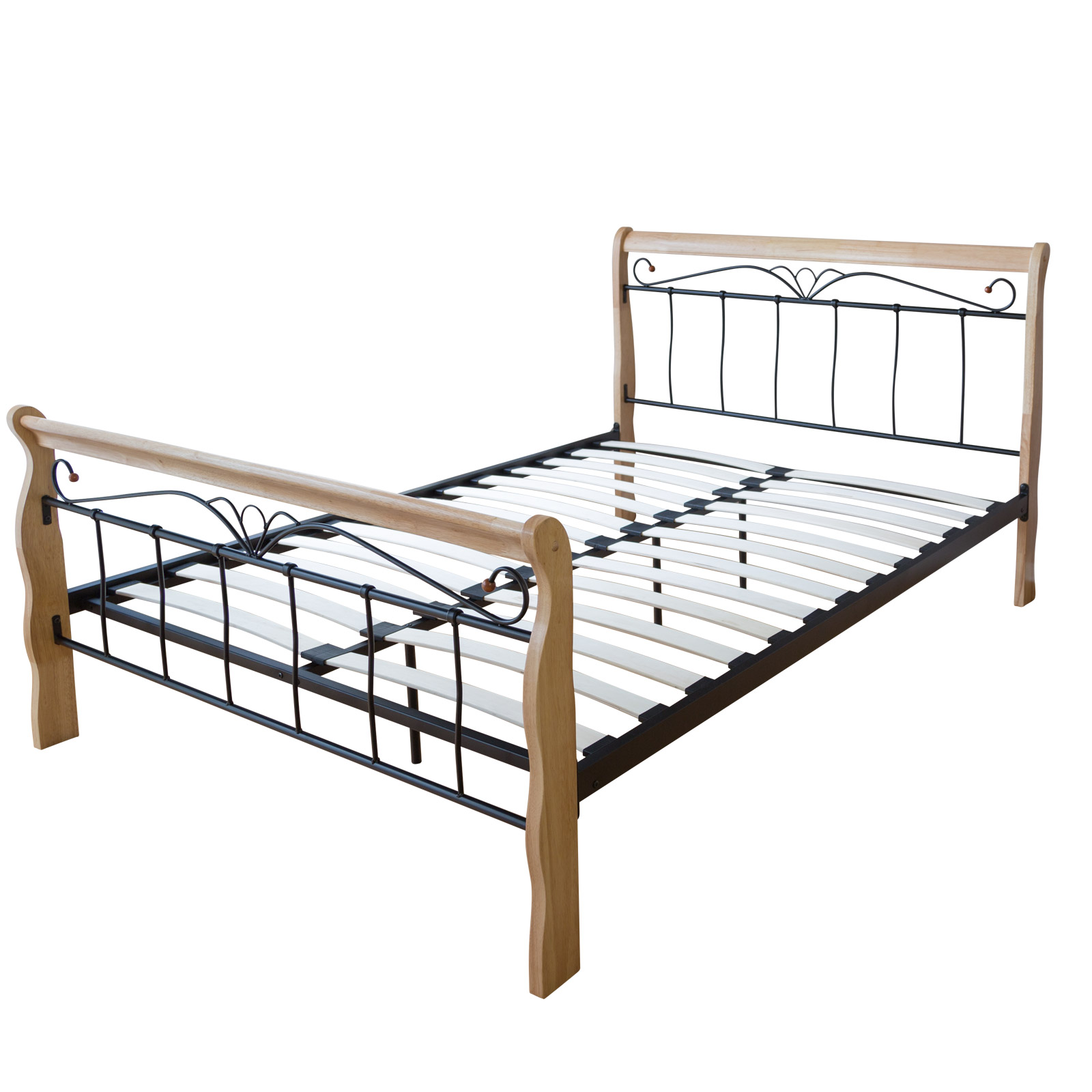 Metal bed 140 160 180 x 200 Bed frame with slatted frame Double Bed Wood Black Brown