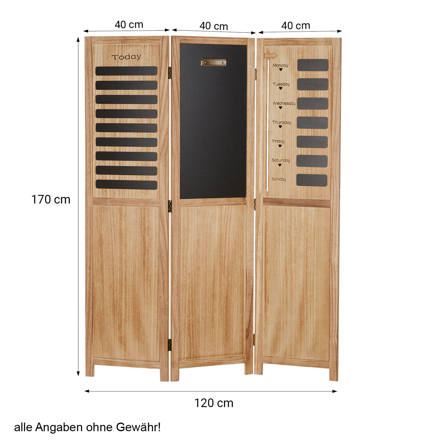"Nature" Screen with Whiteboard Panels – 3-Piece Set, Wooden Room Divider & Writeable Memo Board
