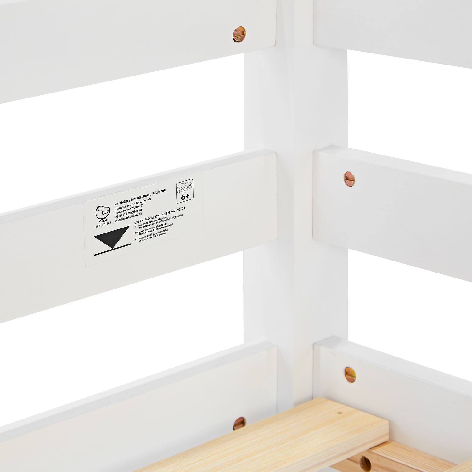 Loft bed with mattress and slatted frame, 90x200 cm, children's bed, white, solid wood