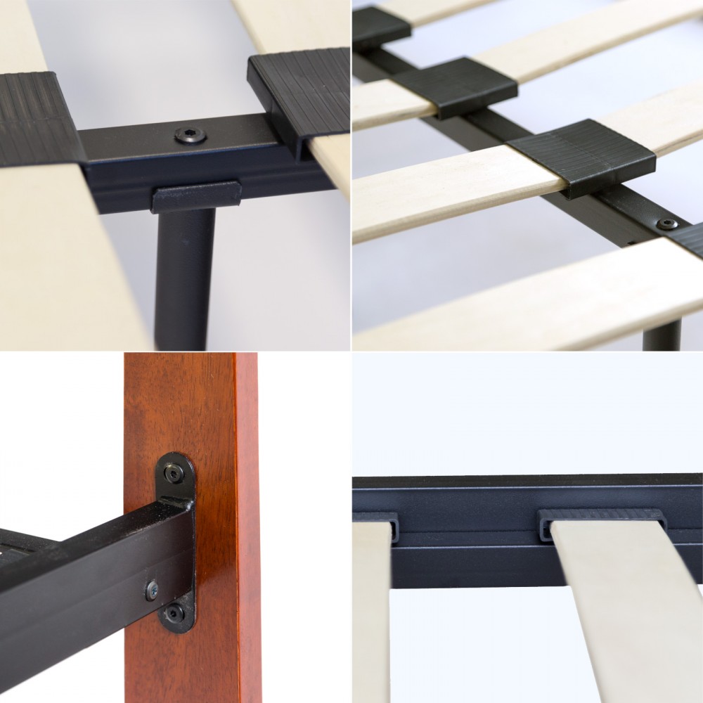 Metal Bed Iron Bed Double 160 x 200 Wood Slatted black brown bed frame 5072