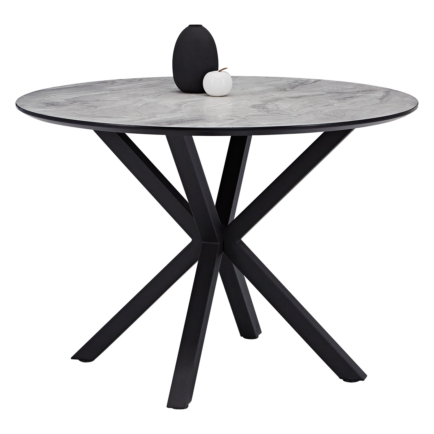 Dining set | 3-piece set upholstered chairs grey | dining table grey black metal frame round 110 cm