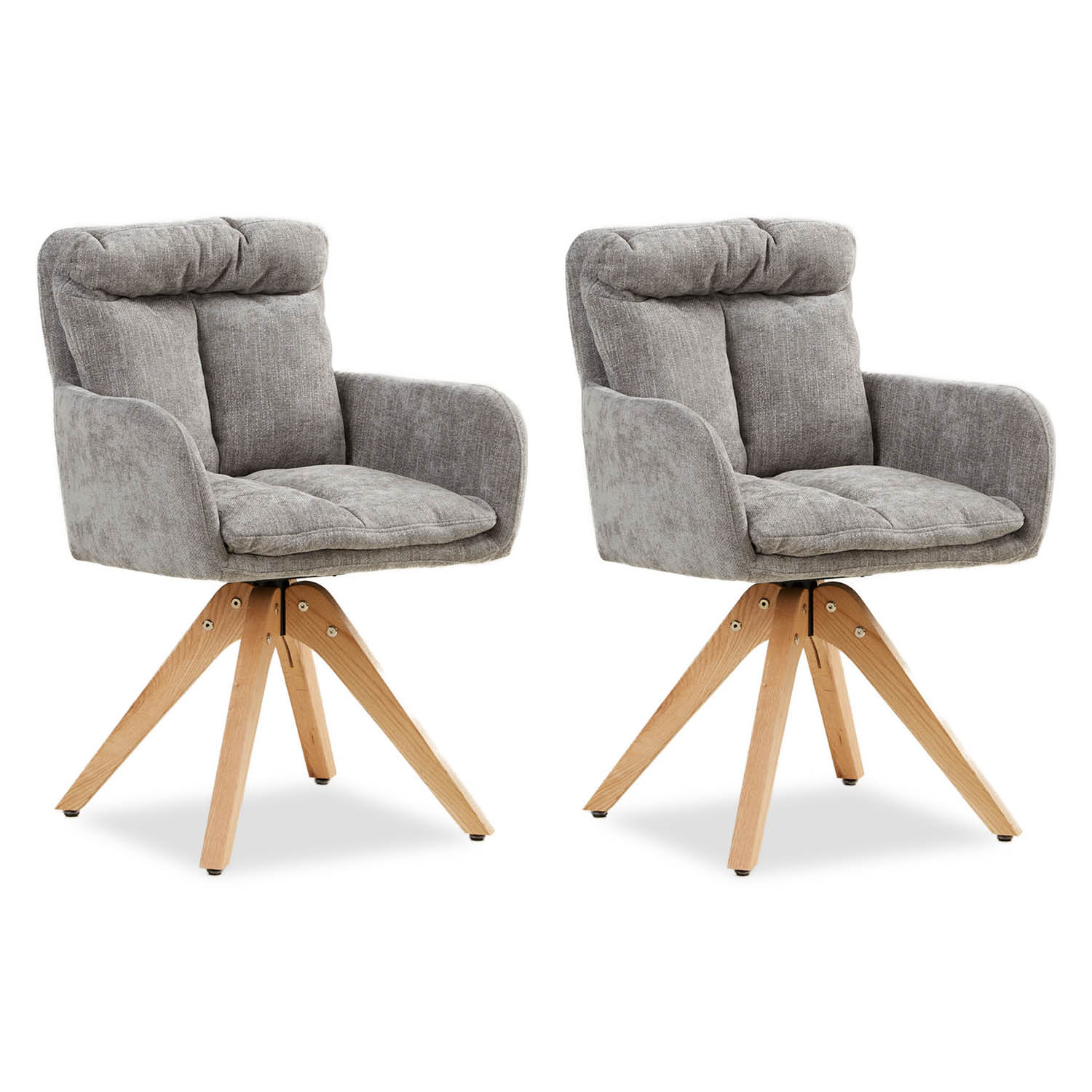 Upholstered Chair Linen Grey with Seat Cushion | Set of 2 | swivel | with Armrests | Kitchen Dining Room Office