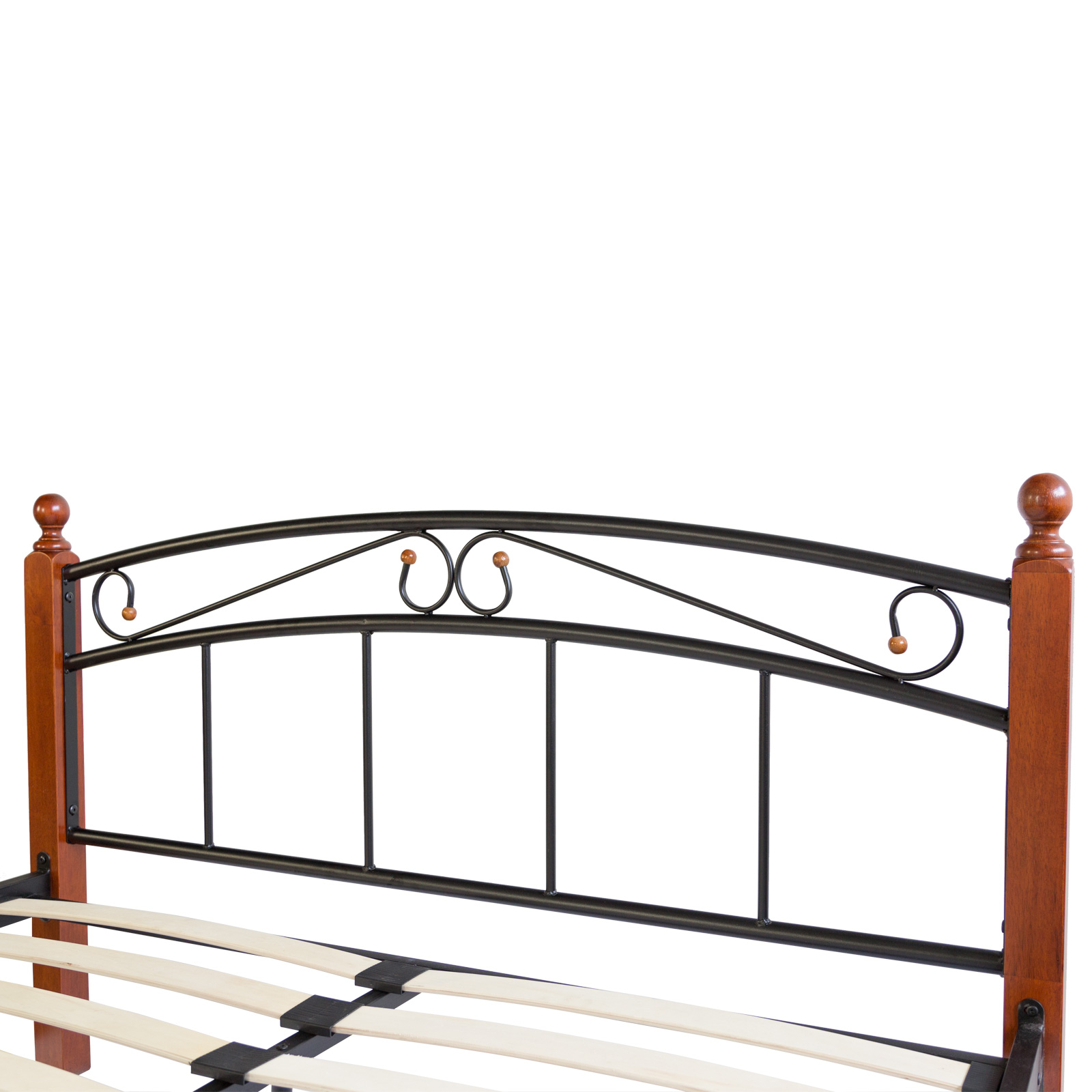 Metal Bed Iron Bed Double 160 x 200 Wood Slatted black brown bed frame 8077
