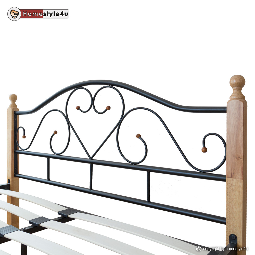 Metal Bed 160x200 Black Daybed Double Bed Youth Bed with Slatted Frame