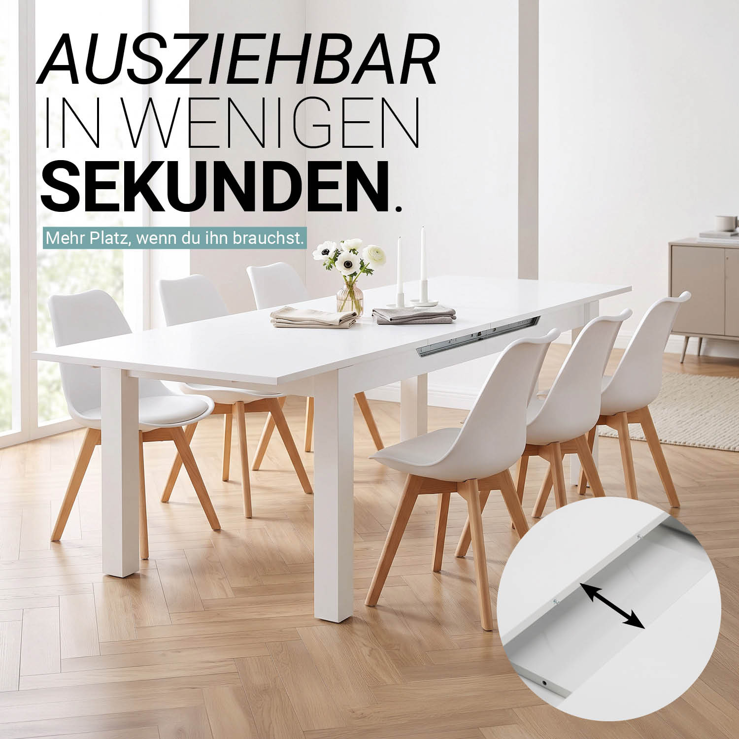 Modern Dining Table Kitchen Table Wooden Table 125x80 cm White 6 Seater Extendable
