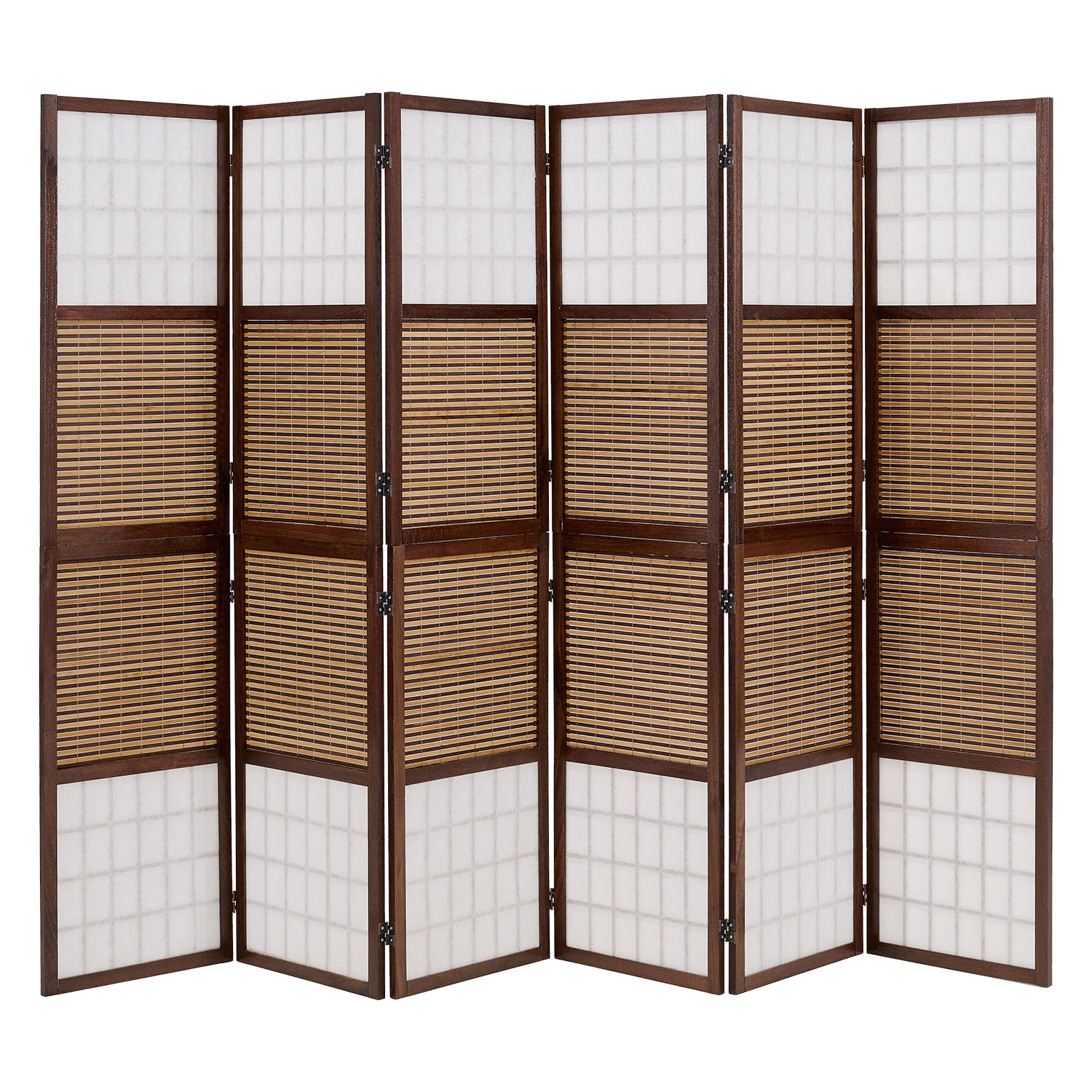 Paravent Brown Bamboo Shoji Rice Paper White | 6-panel | Wood | Room Divider Partition Privacy Screen