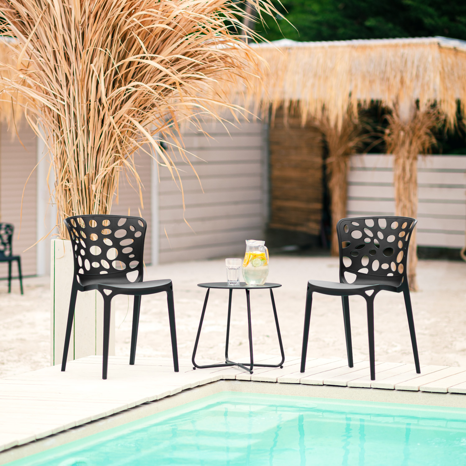 Garden chair Set of 6 Modern Black Camping chairs Outdoor chairs Plastic Stacking chairs Kitchen chairs