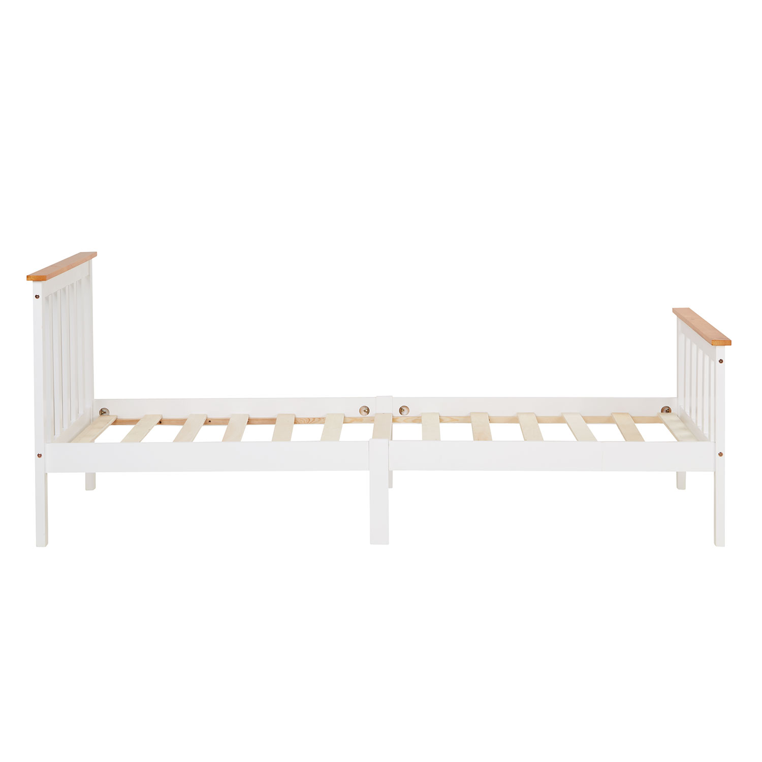 Wood Bed 90x200 cm White Natural | Single Bed | with Slatted Frame | Scandinavian Style | Kids Youth Guest Bedroom