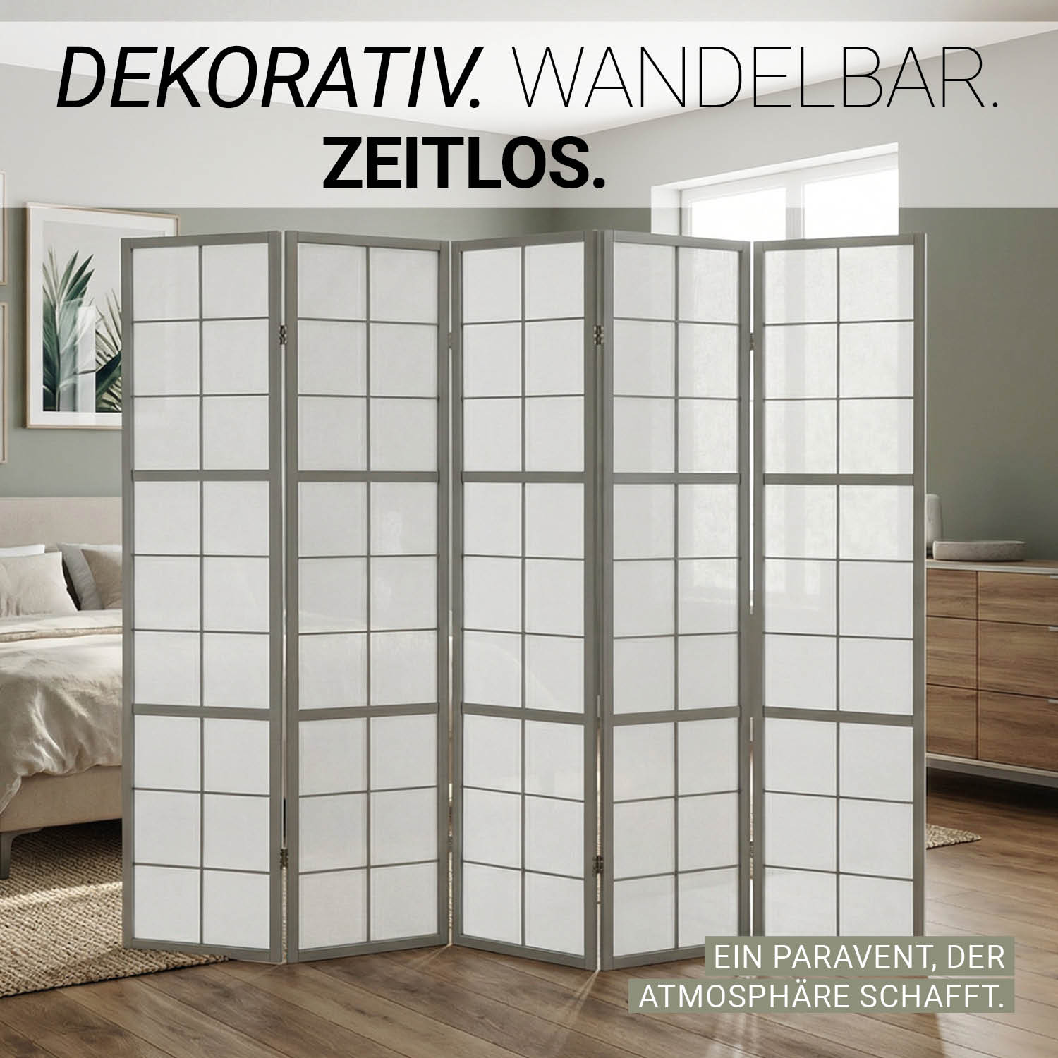 Paravent Raumteiler 3, 4, 5 oder 6 teilig Shoji Raumtrenner Holz Grau Trennwand Sichtschutz Spanische Wand