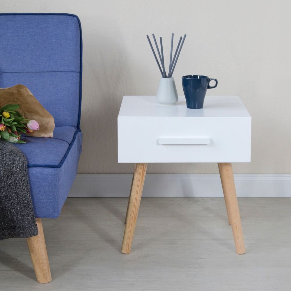 Bedside Table Nightstand White Bedroom Night Table Cupboard Pine Wood Drawer