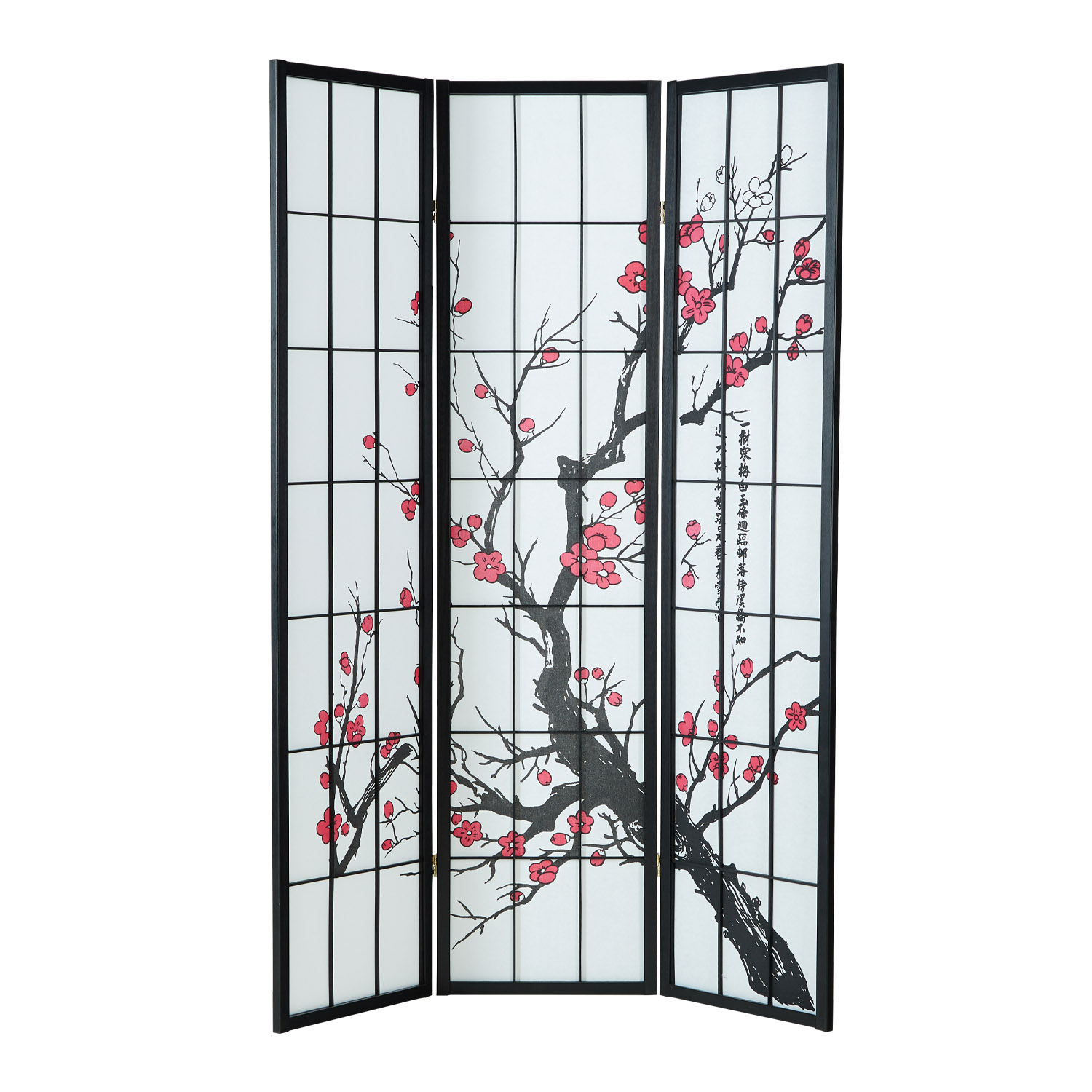 Paravent Black Cherry Pattern | Rice Paper White | 3-panel | Wood | Room Divider Partition Privacy Screen