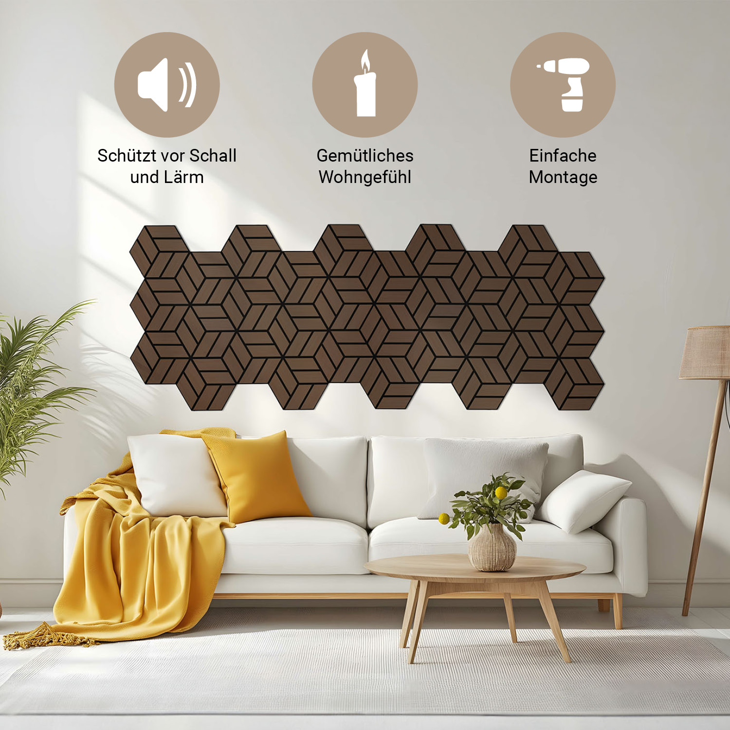 Acoustic Panels Wall Panels Hexagon Honeycomb 30 x 26 cm Brown Walnut | Wood | 20-piece Set | 3D