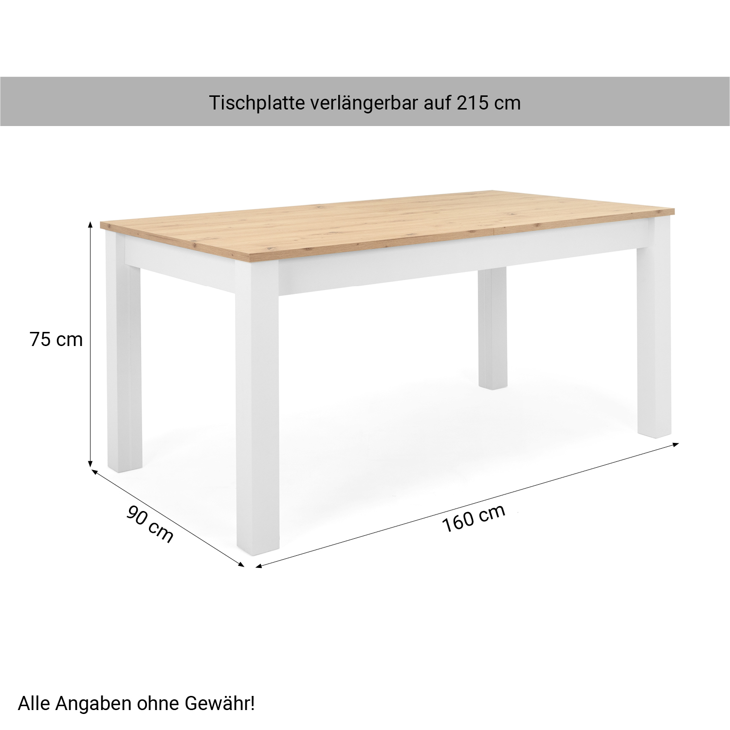 White/oak dining set, 160–215 cm extendable, with 4 upholstered chairs in anthracite