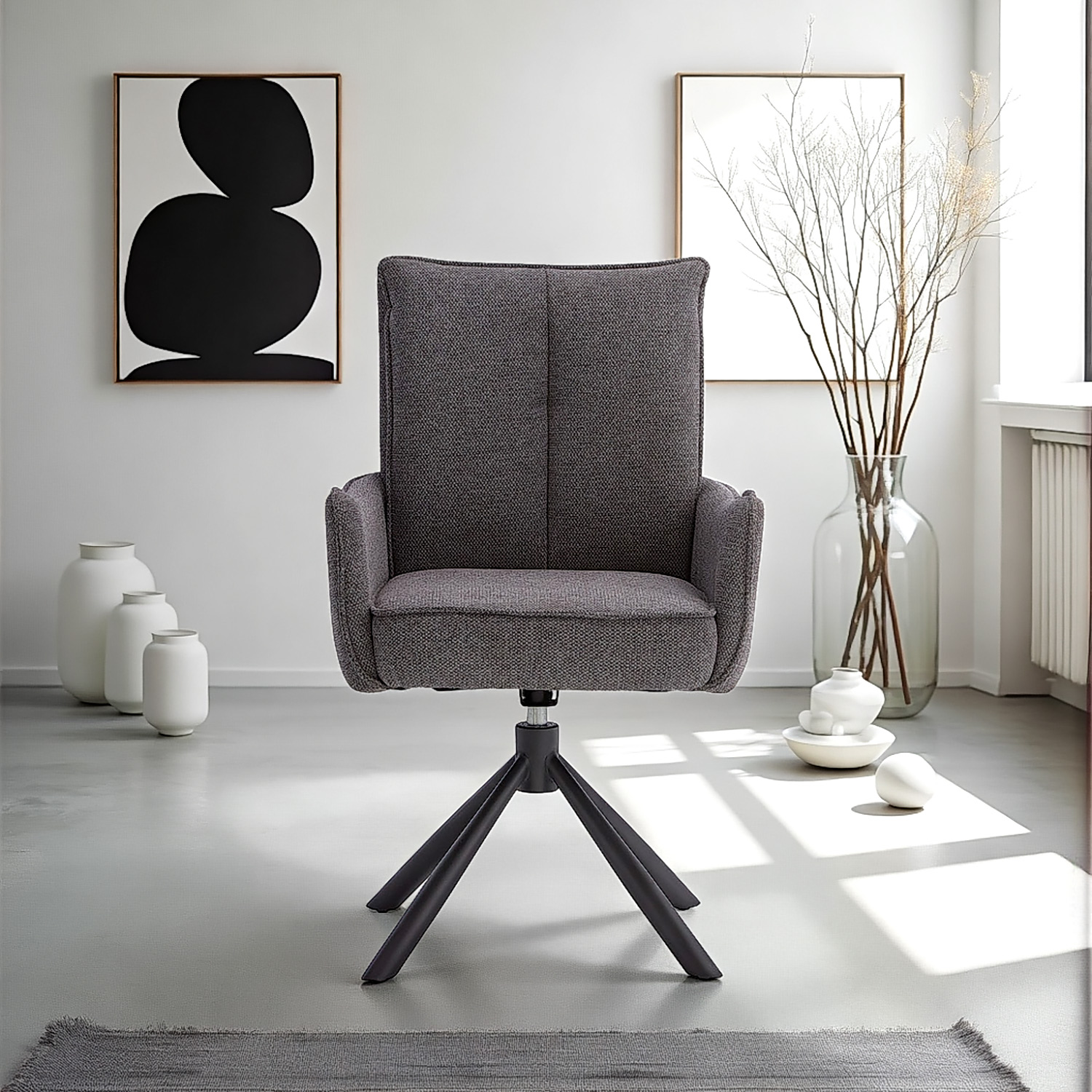 Set of 6 Upholstered Dining Chairs in Anthracite – Swivel Dining Chairs with Armrests & Metal Frame