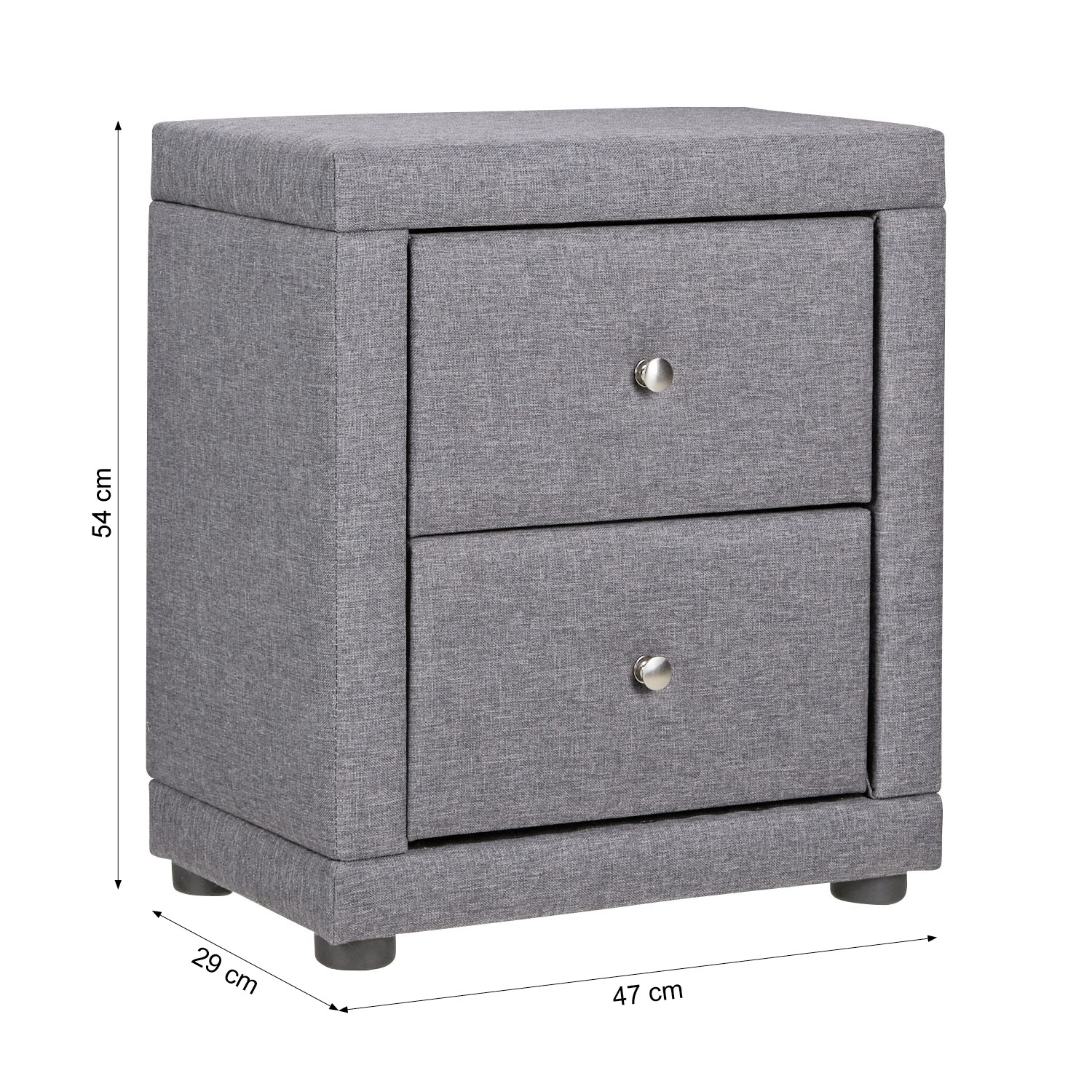 2 Bedside tables Nightstand bedroom 2 Chest drawers Side table Grey fabric