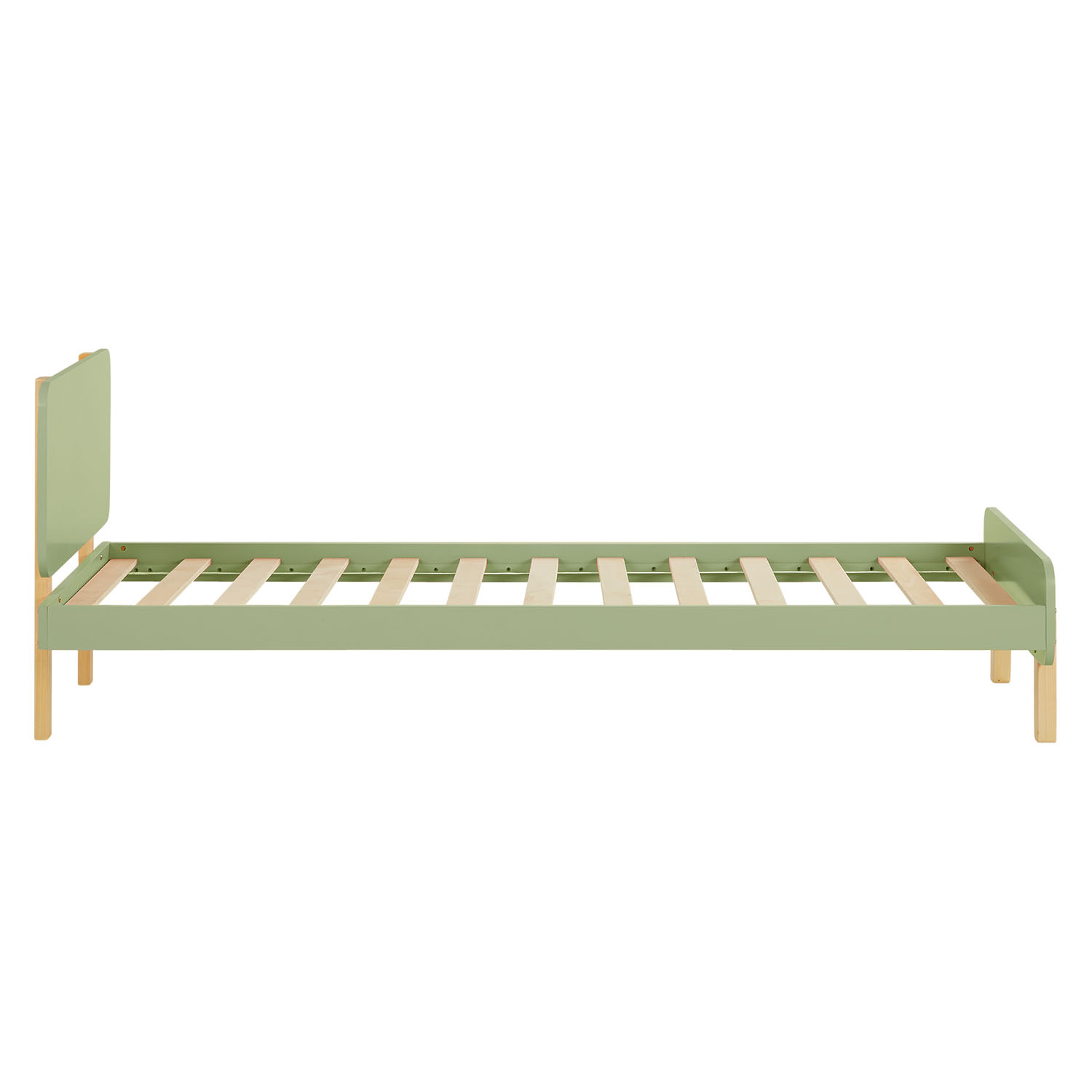 Wood Bed 90x200 cm Green Natural | Retro Bed | Single Bed | with Slatted Frame | Kids Youth Guest Bedroom