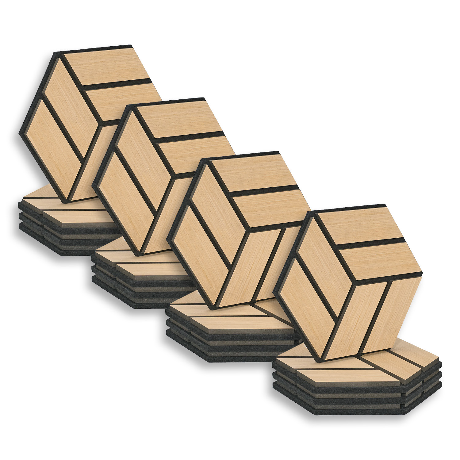 Acoustic Panels Wall Panels Hexagon Honeycomb 30 x 26 cm Natural Oak | Wood | 16-piece Set | 3D