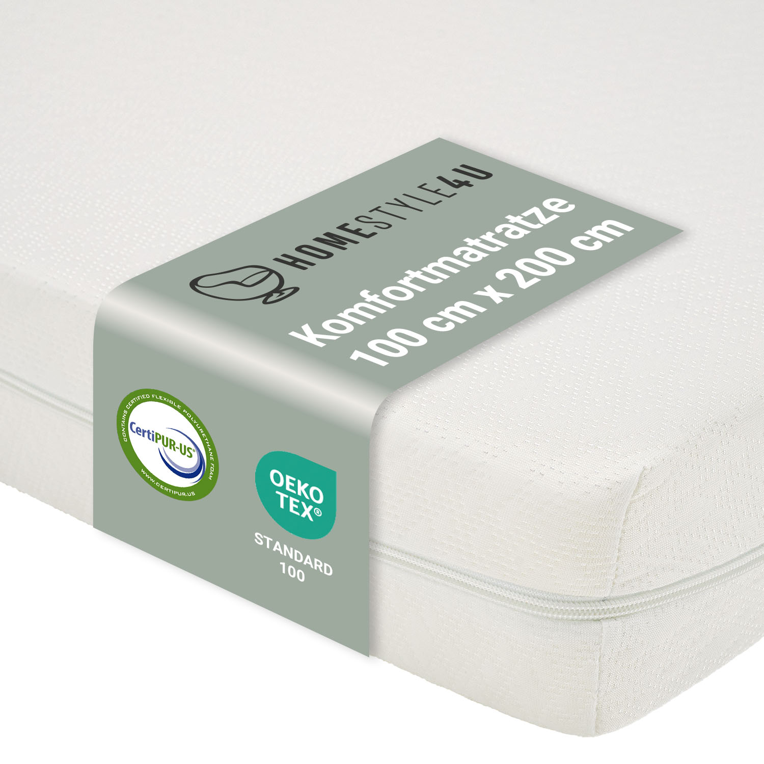 Mattress 100x200 cm White | H2 | Washable Cover | Antiallergenic | Children's Mattress Roll-Up Foam Mattress