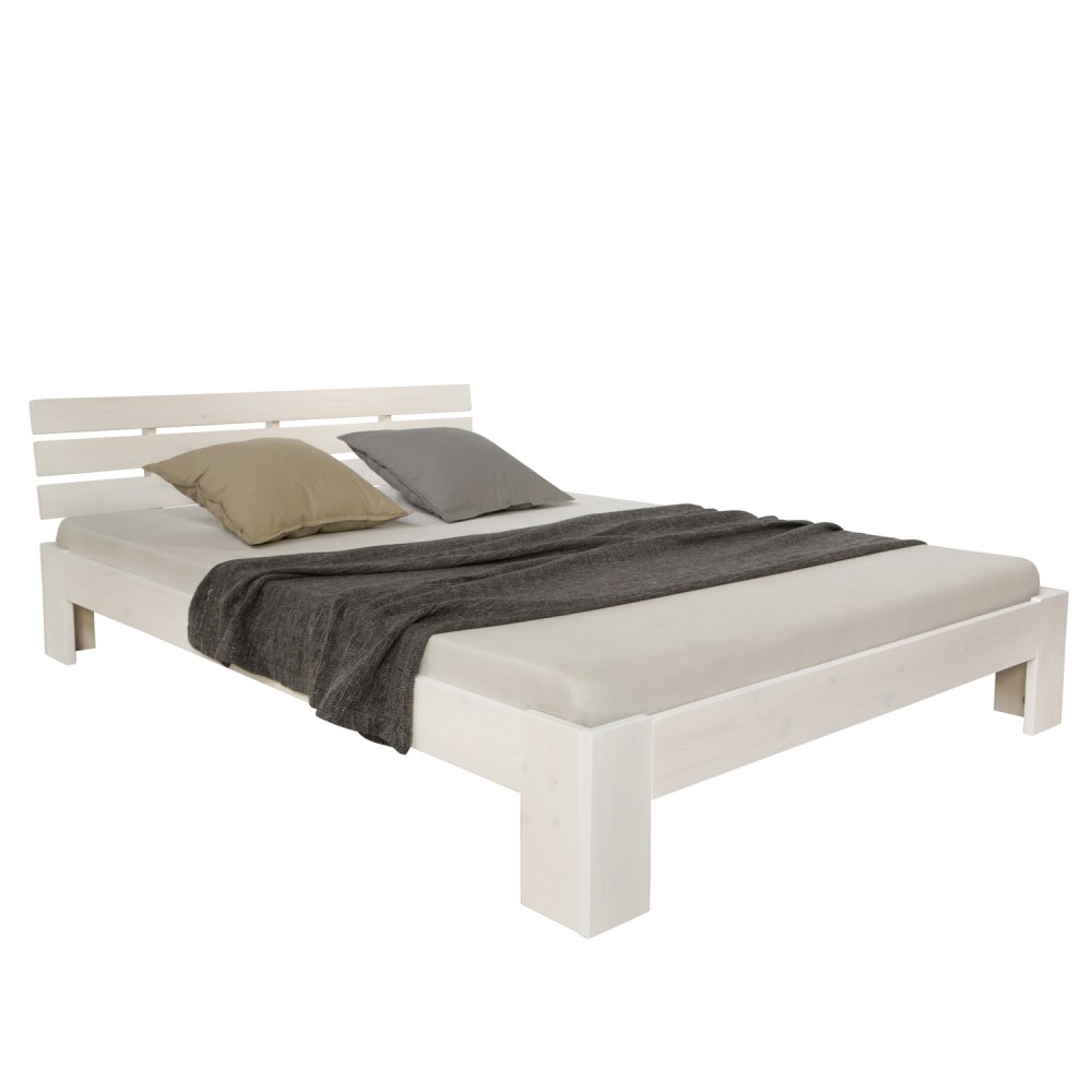 Lit double en bois massif 180x200cm blanc pin lit futon à lattes cadre de lit
