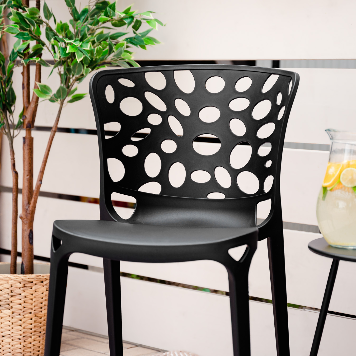 Chaise de jardin Lot de 6 Moderne Noir Chaises design Plastique Chaises exterieur Chaises empilable Chaise de cuisine