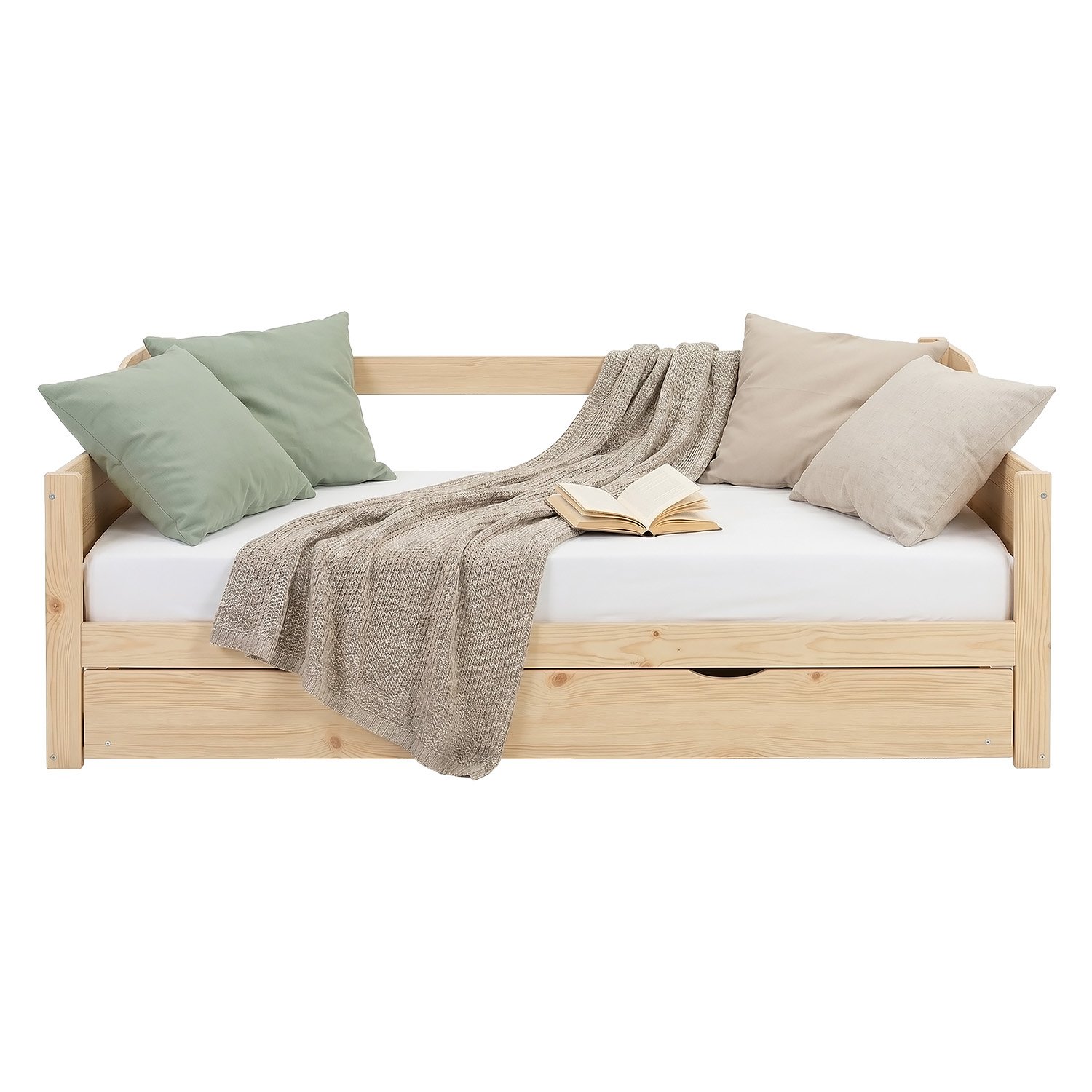 Wood Bed 90x200 cm Natural | Extendable | Cabin Bed | with Mattress | Kids Youth Guest Bedroom
