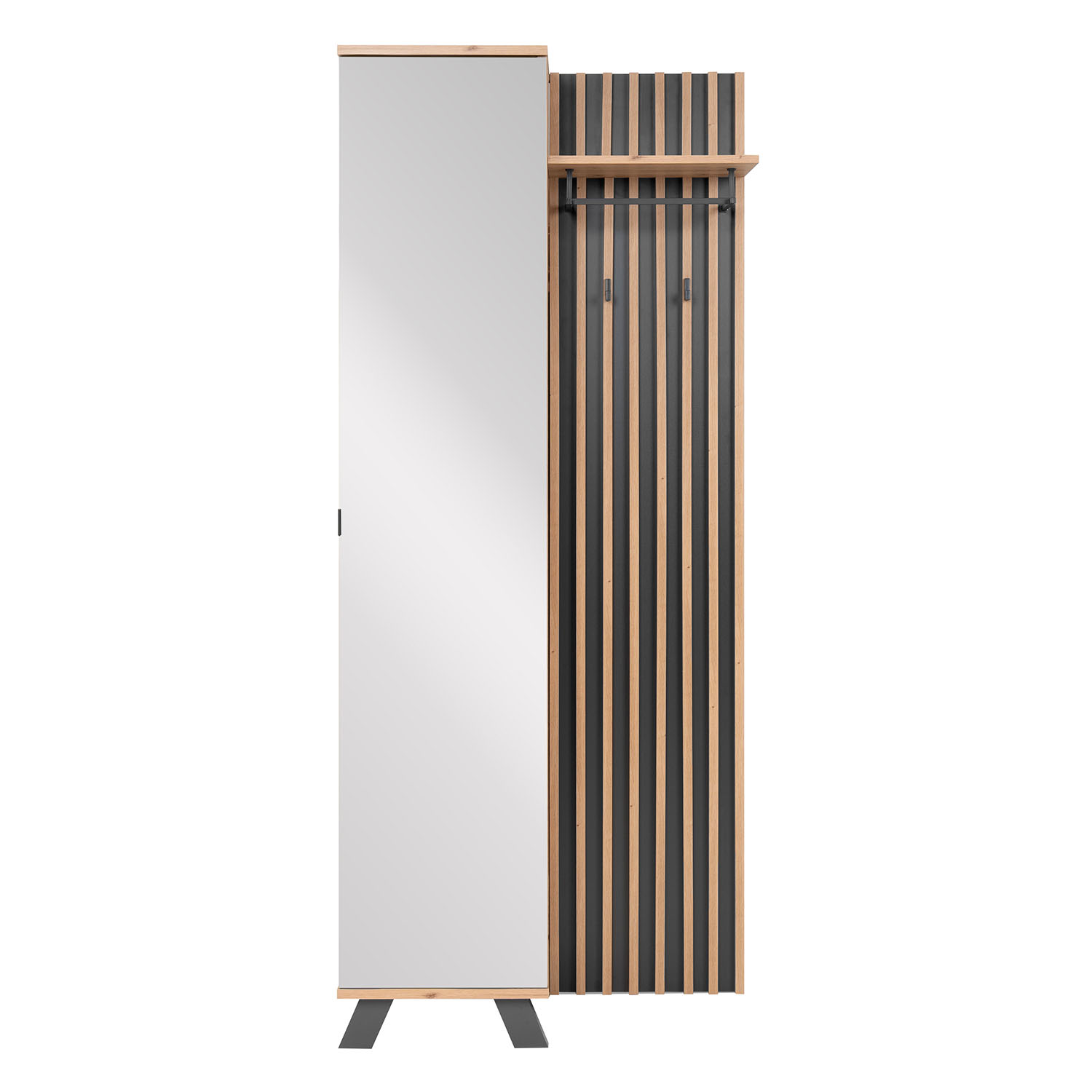 Industrial Look Wardrobe Hallway with Mirror Furniture Hall Unit Hallway Wardrobe Oak Wood 3D Wall Panel Entryway Coat Rack