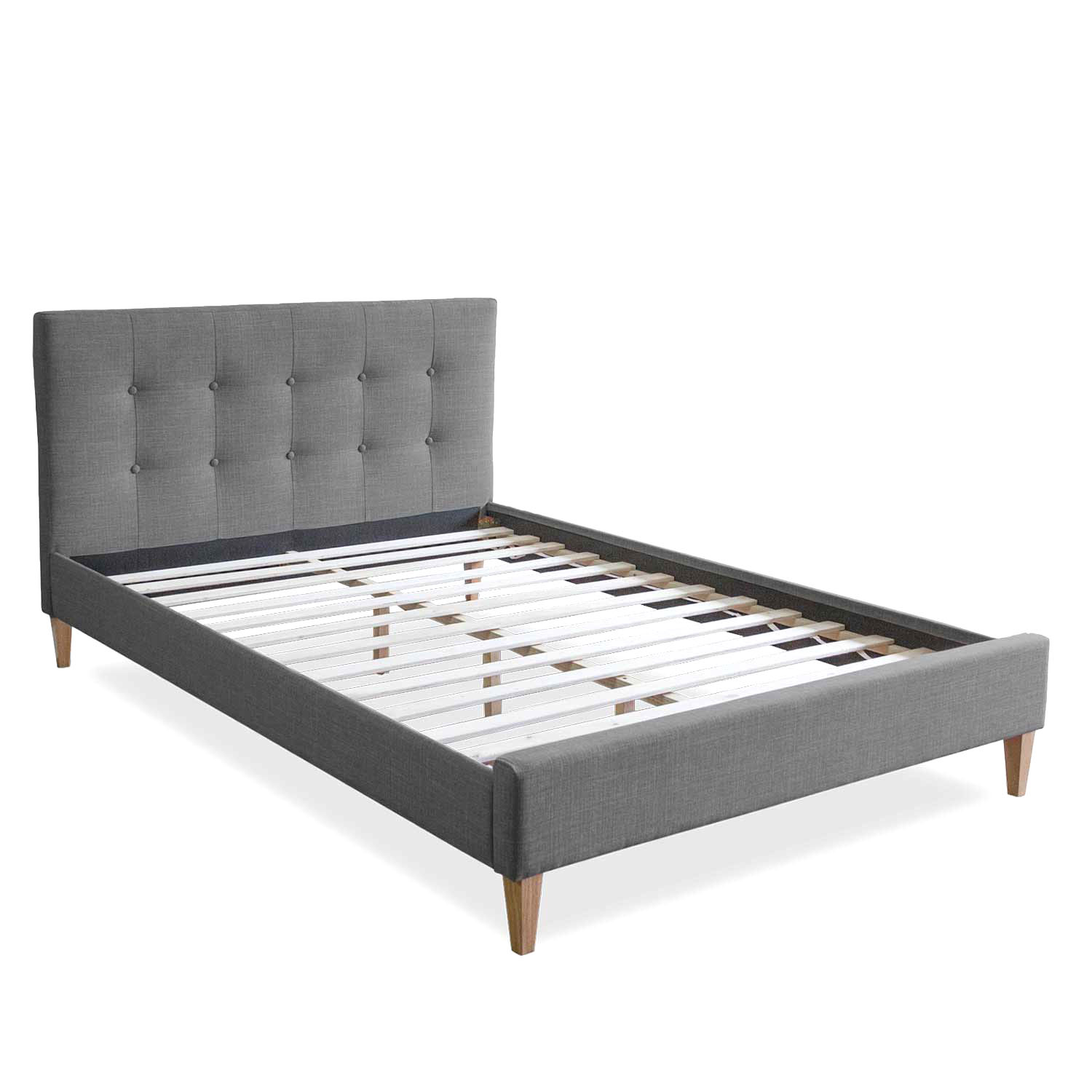 Upholstered Bed Frame Double Bed 120x200 Grey Platform Bed Fabric Headboard