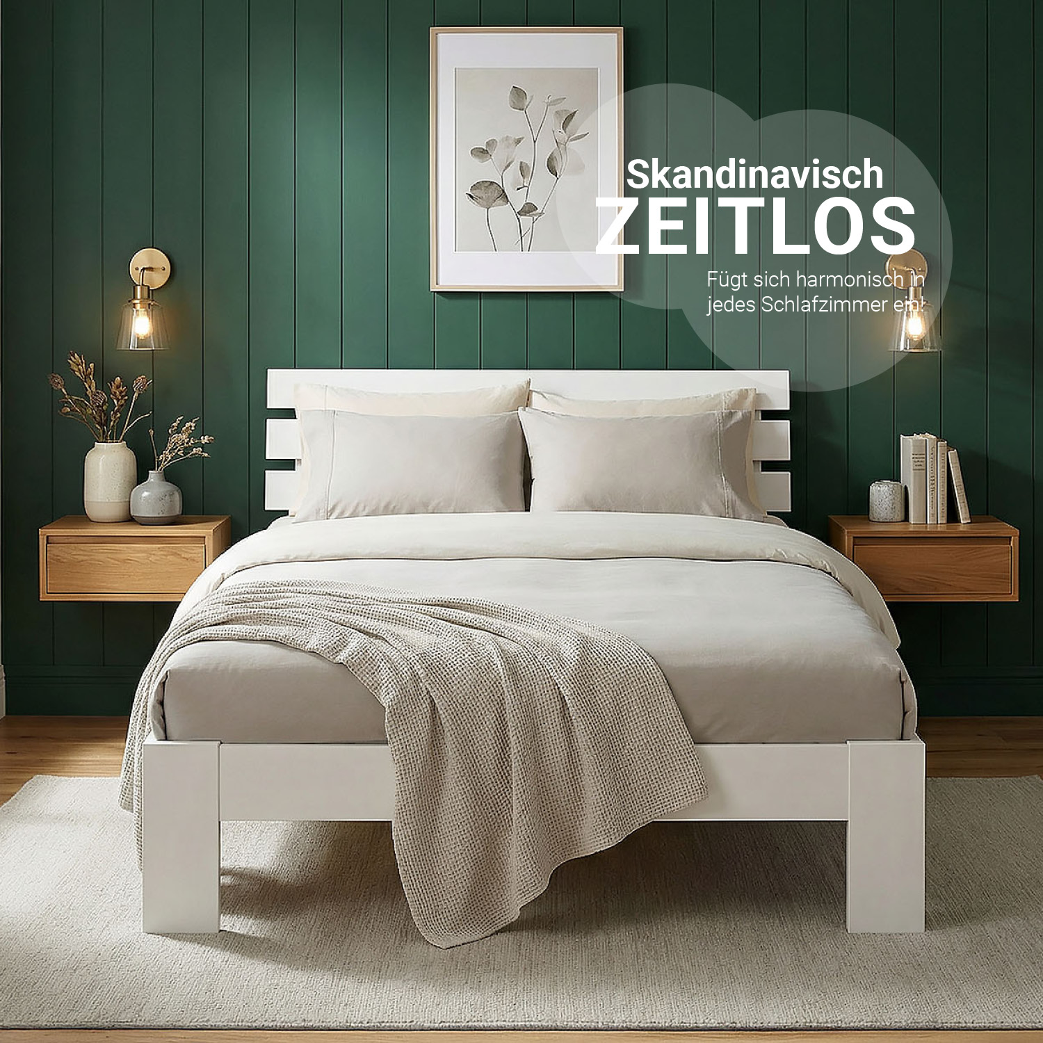 Solid White Pine Wood Bed, 120x200 cm – Futon Bed with Mattress and Slatted Base
