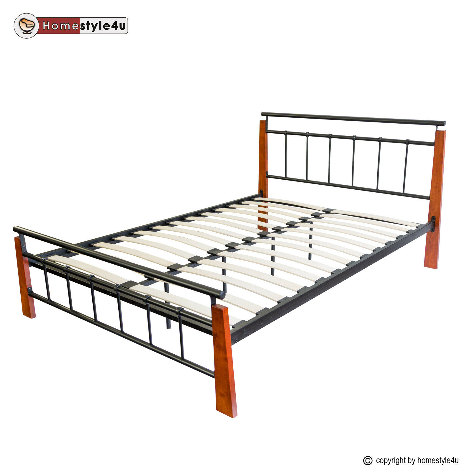 Metal Bed Iron Bed Double 180 x 200 Wood Slatted black brown bed frame 5072 Metal Bed Iron Bed Double 180 x 200 Wood Slatted black brown bed frame 5072