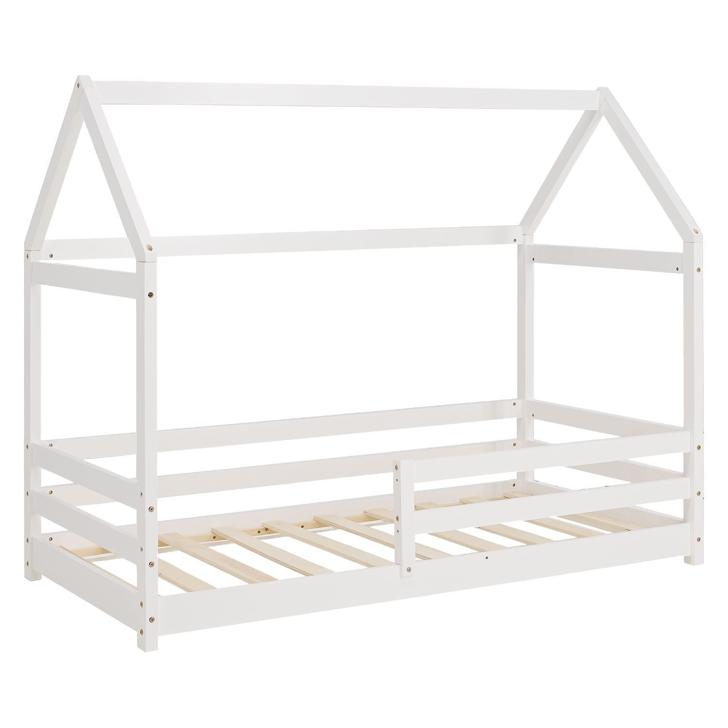 Children's Bed 80x160 cm White | House Bed with Fall Protection | Montessori | Single Bed | with Slatted Frame | Wood
