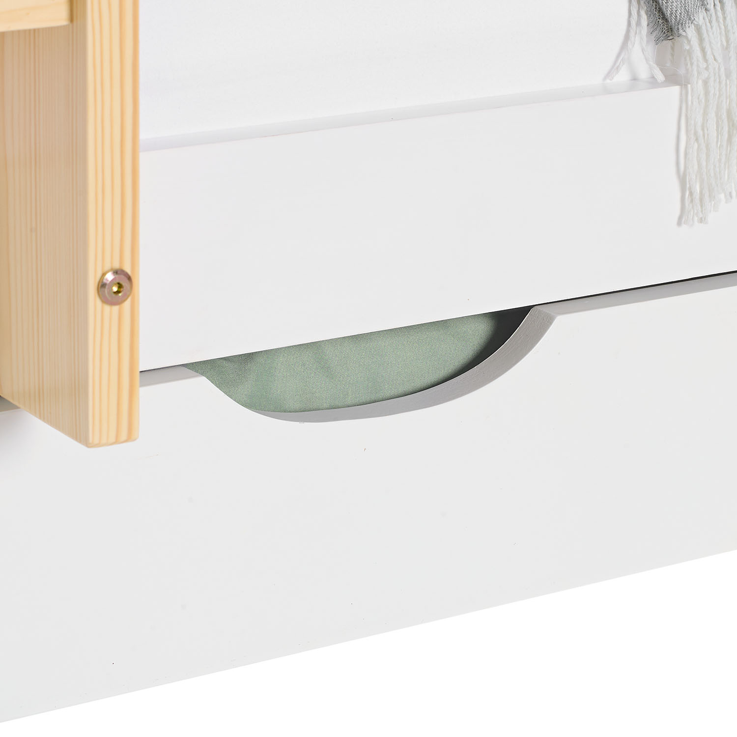 Bunk Bed 3 Levels 90x200 cm White | Ladders Natural | with Bed Drawer | with Slatted Frame