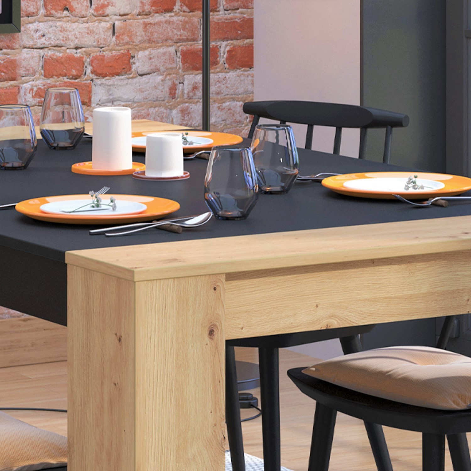 Modern Dining Table 154x90 cm Kitchen Table Wooden Table Oak Black 6 Seater