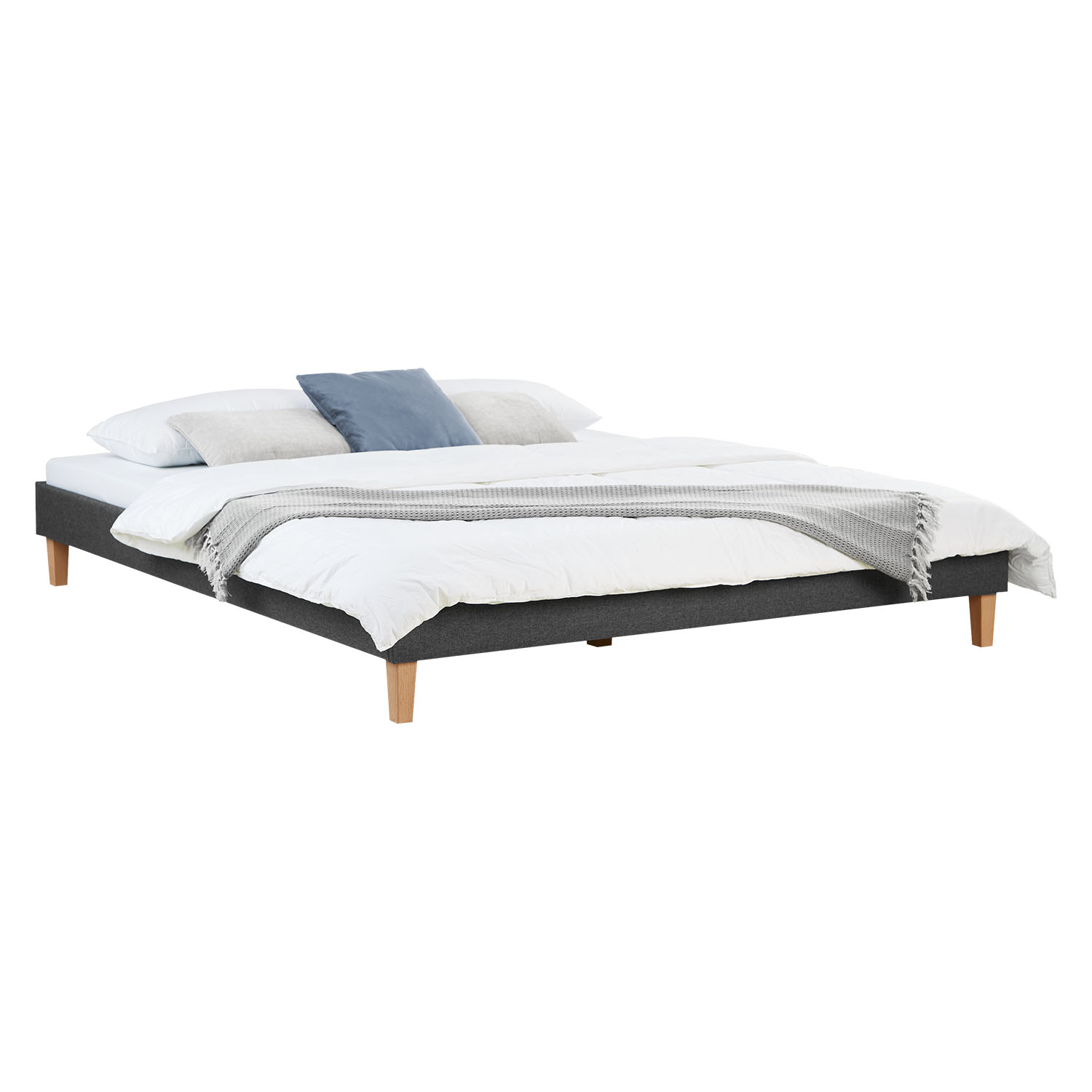 Upholstered Bed Frame Double Bed 180 x 200 cm Grey Futon Bed Platform Bed Fabric