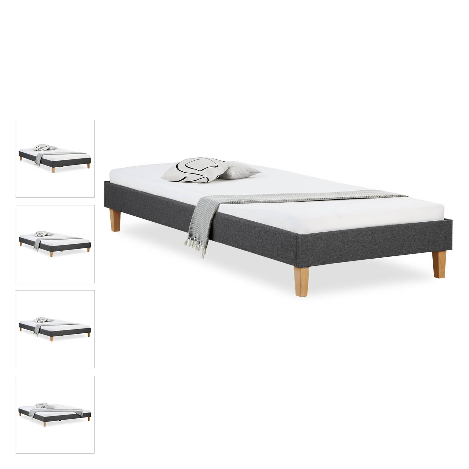 Upholstered Bed 90 120 140 160 180 x 200 cm Grey Futon Bed Frame Slatted Frame