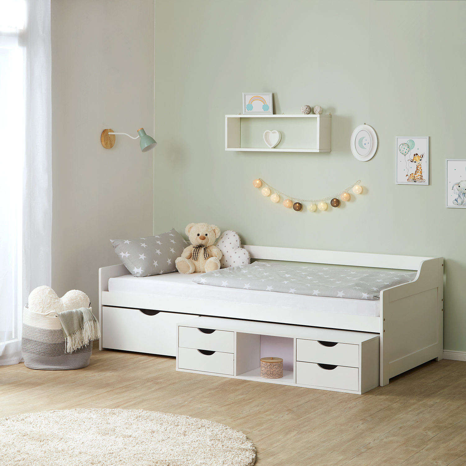 Wooden Bed 90x200 cm White | with Storage | Bunk Bed with Under-Bed Storage | with Slatted Base | Children's, Teen, or Guest Bedroom