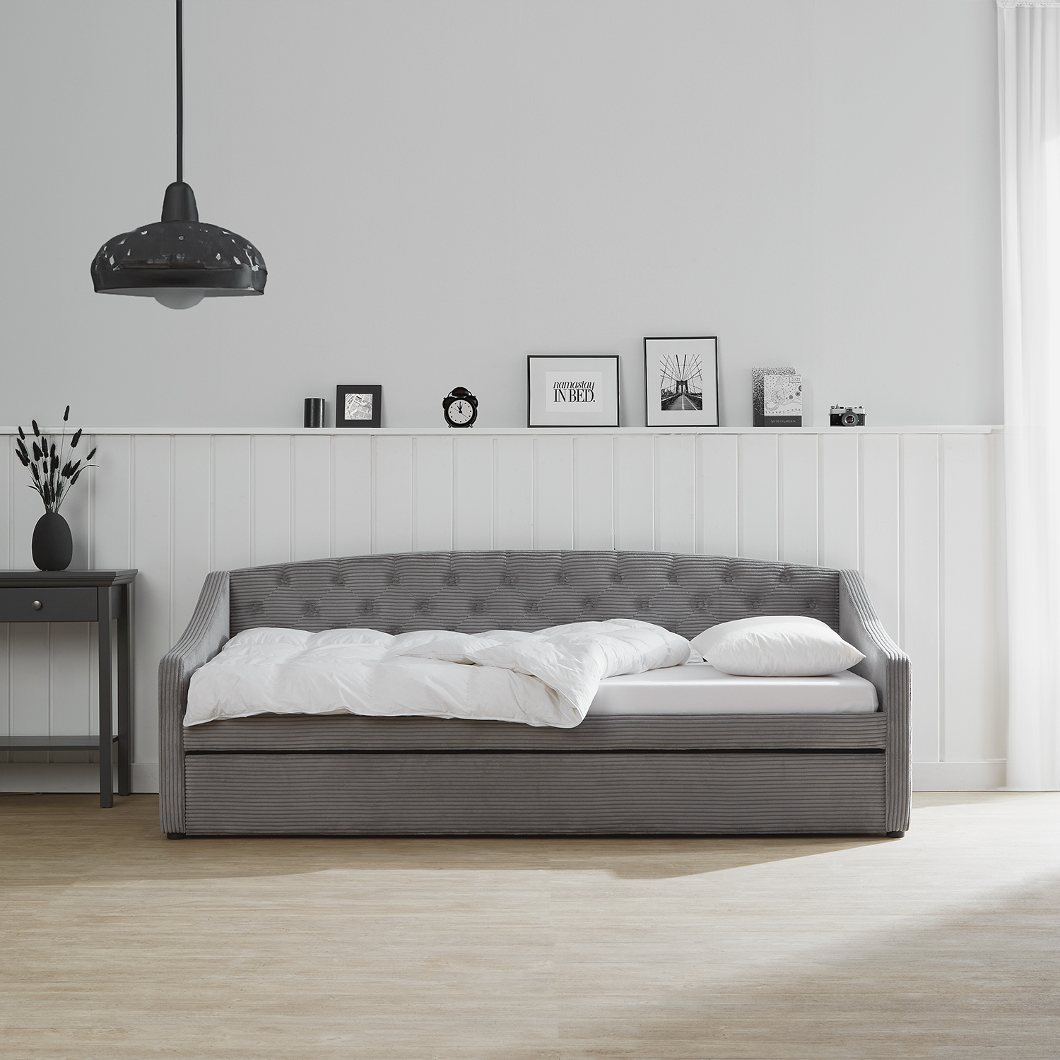 Sofa Bed 90x200 Day Bed Grey Cord Couch Small Sofa Single Bed Upholstered Bed Guest Bed Extendible