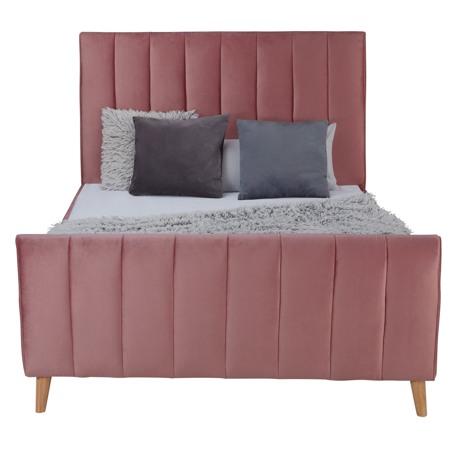 Upholstered Bed Fabric Double Bed 140x200 cm with Slatted Frame Old Pink