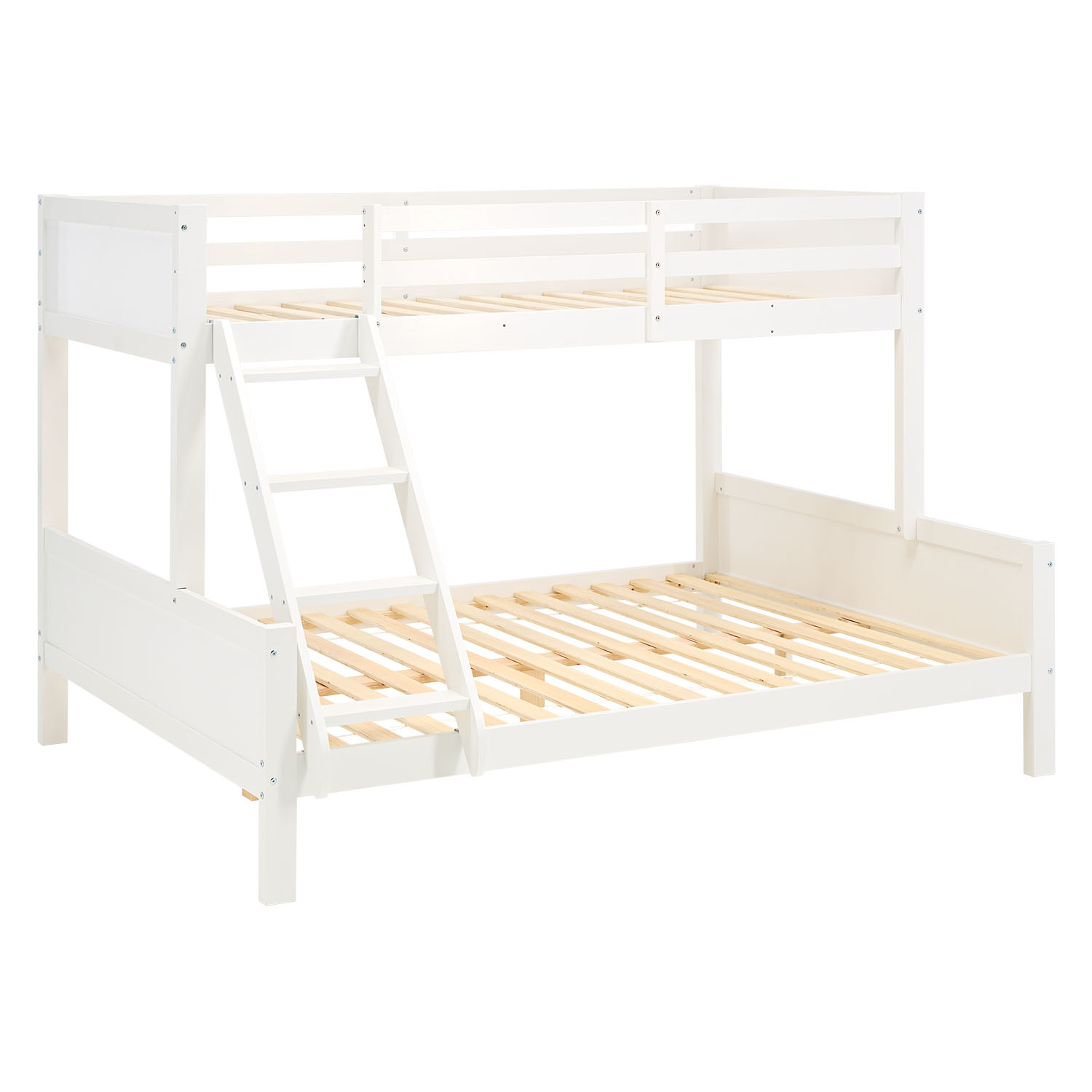 Children´s Bed Bunk Bed 90x200 and 140x200 High Sleeper Cot White Wood with Slats 2 Matresses